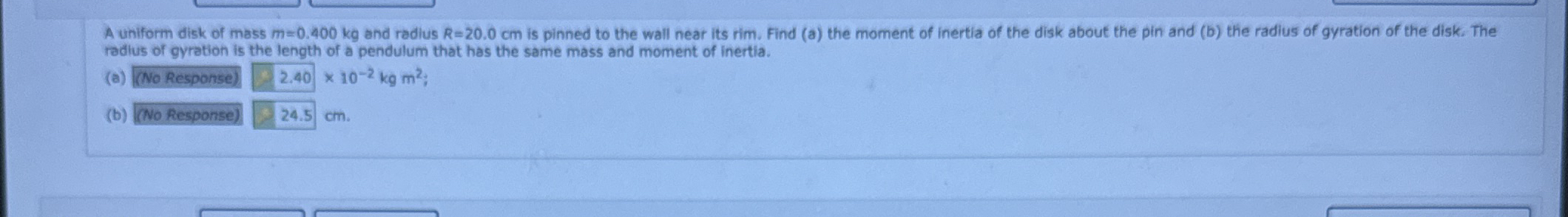 A uniform disk of mass m = 0 . 4 0 0 k g and