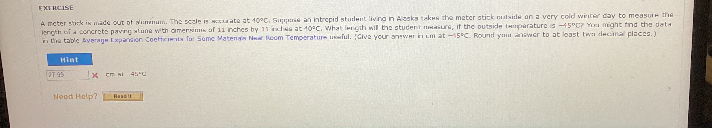 EXERCISE A meter stick is made out of aluminum.
