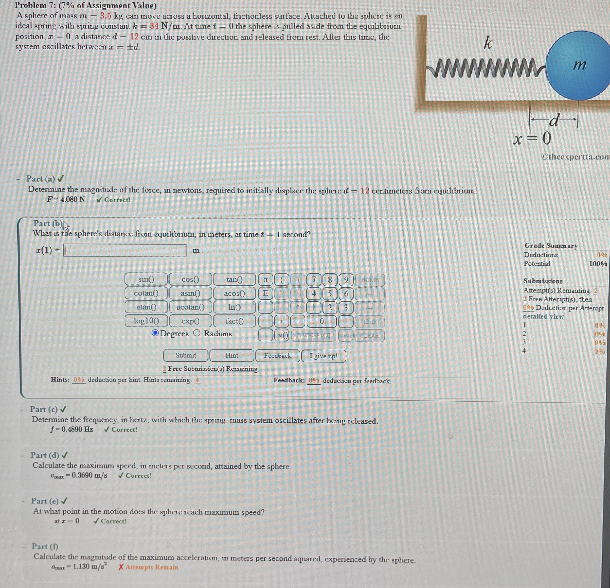 Problem 7 : ( 7 % of Assignment Value ) A sphere