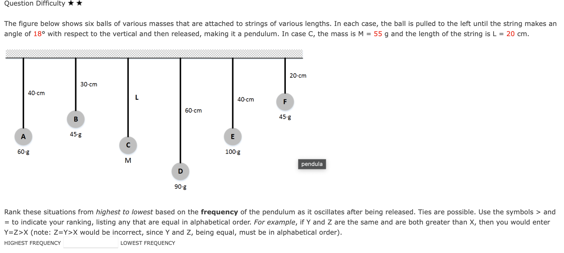 Rank these situations from highest to lowest