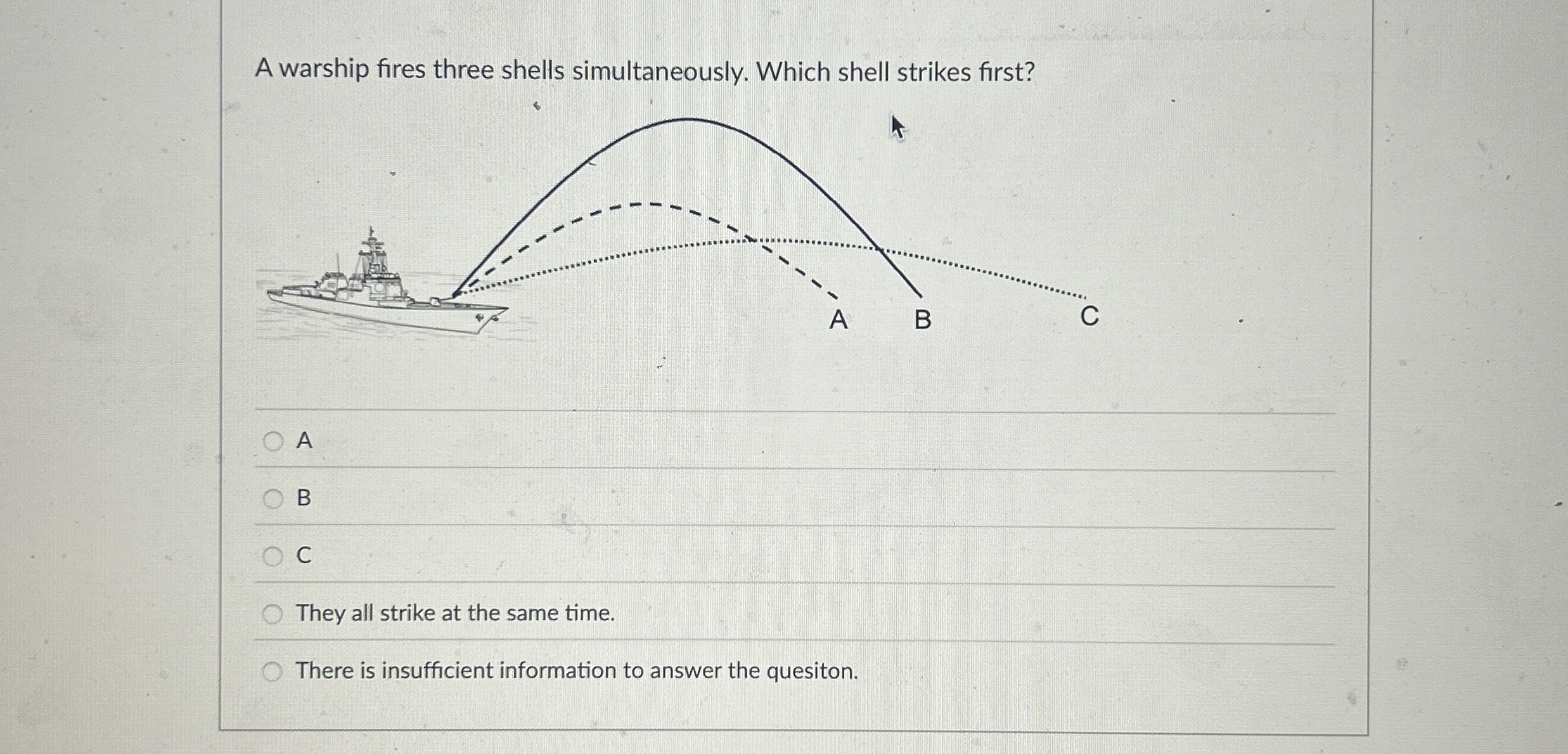 A warship fires three shells simultaneously.