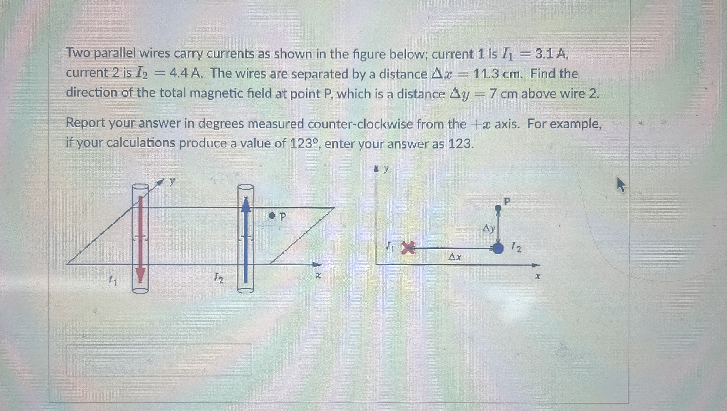 Two parallel wires carry currents as shown in the