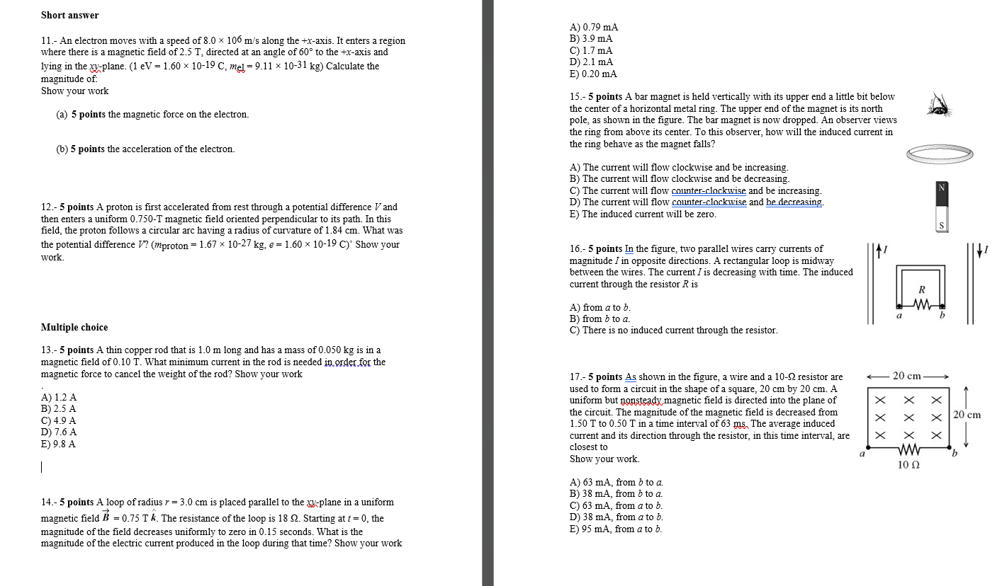 k A ) 0 . 7 9 mA B ) 3 . 9 mA C ) 1 . 7 mA D ) 2