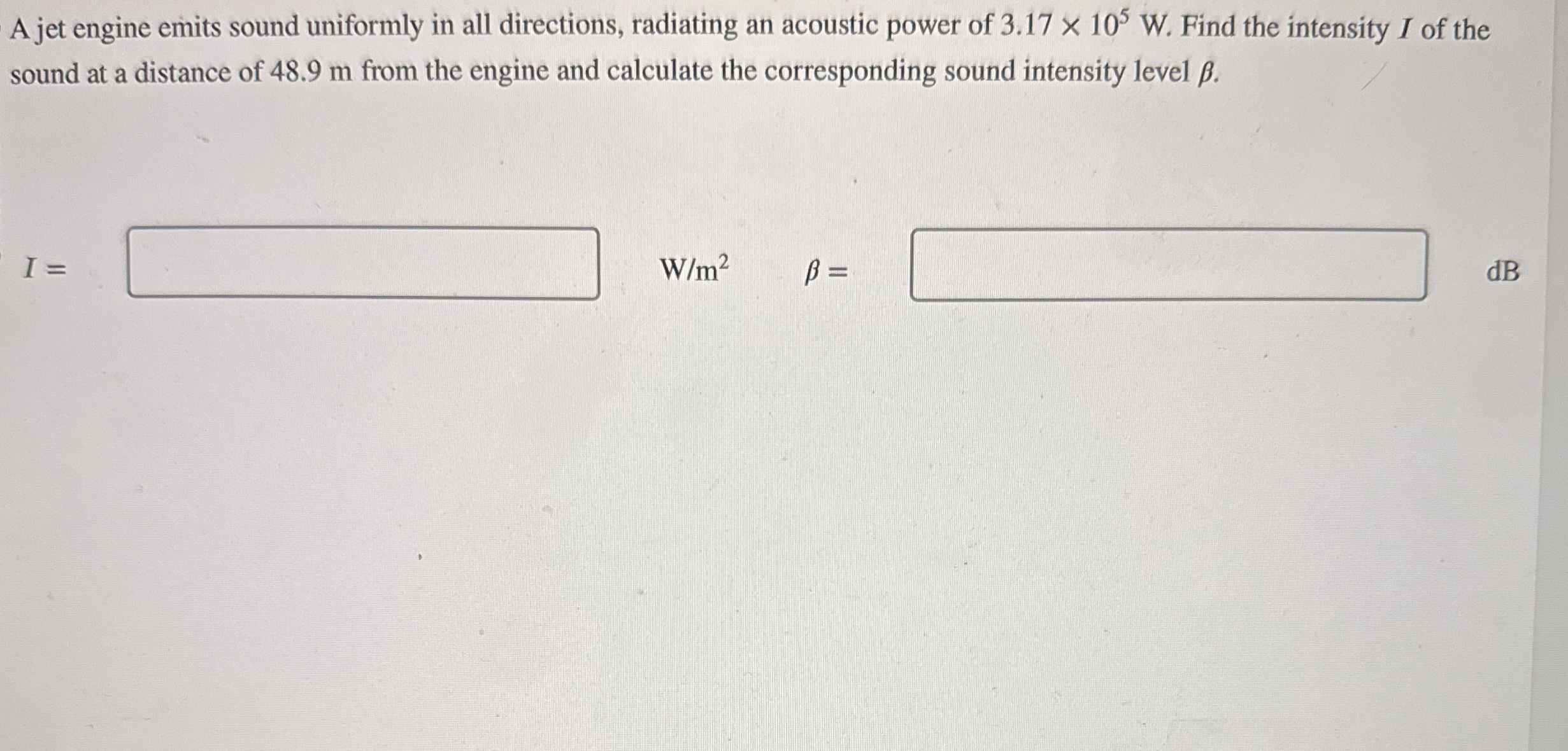 A jet engine emits sound uniformly in all