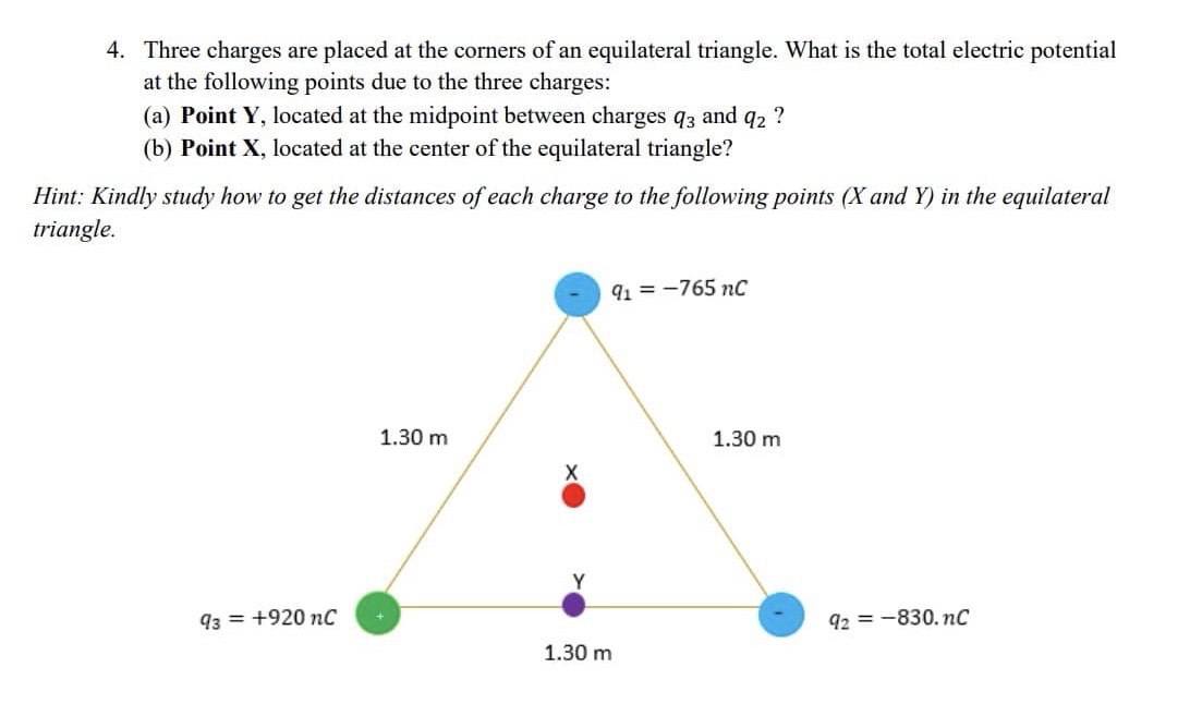 Three charges are placed at the corners of an