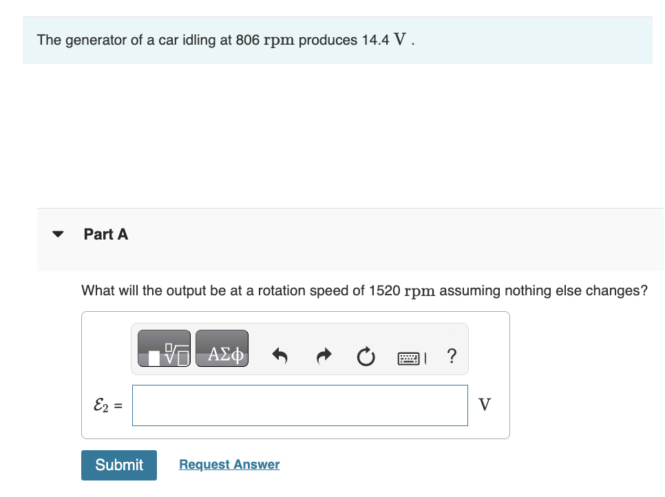 The generator of a car idling at 8 0 6 rpm