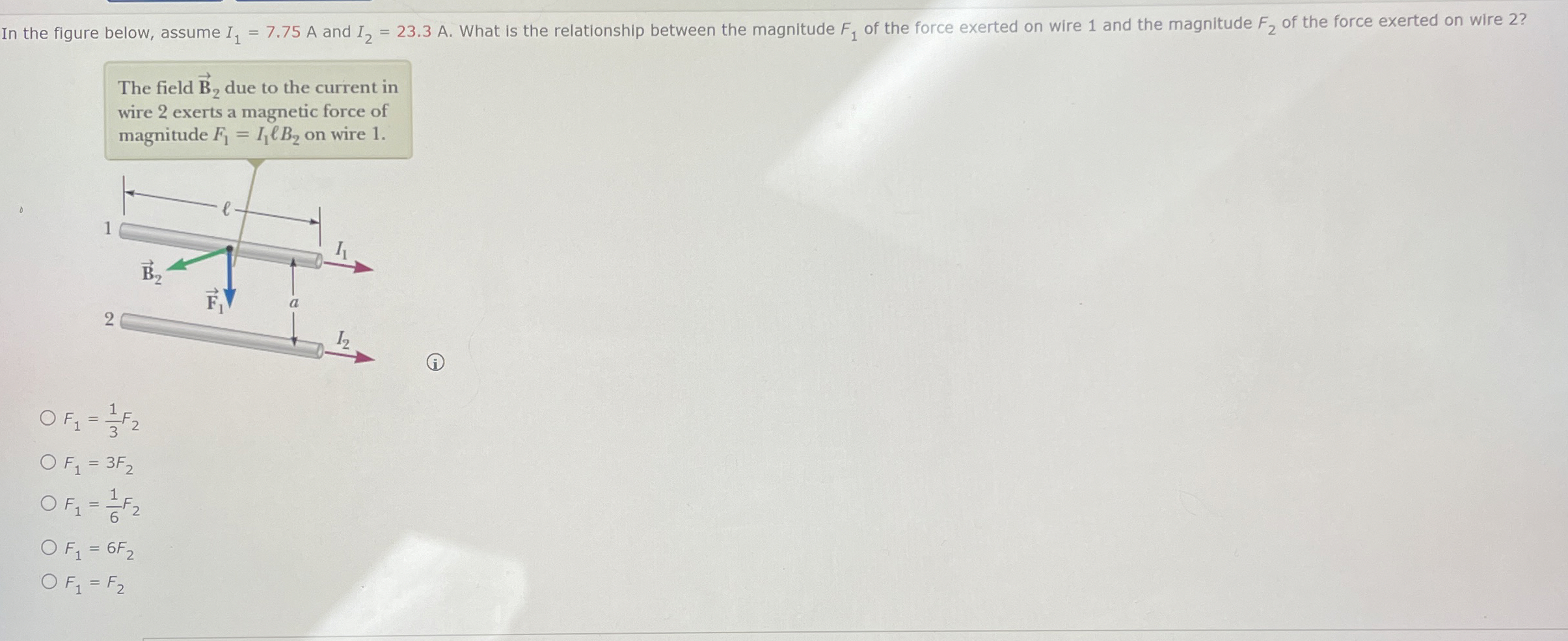 In the figure below, assume I 1 = 7 . 7 5 A and I