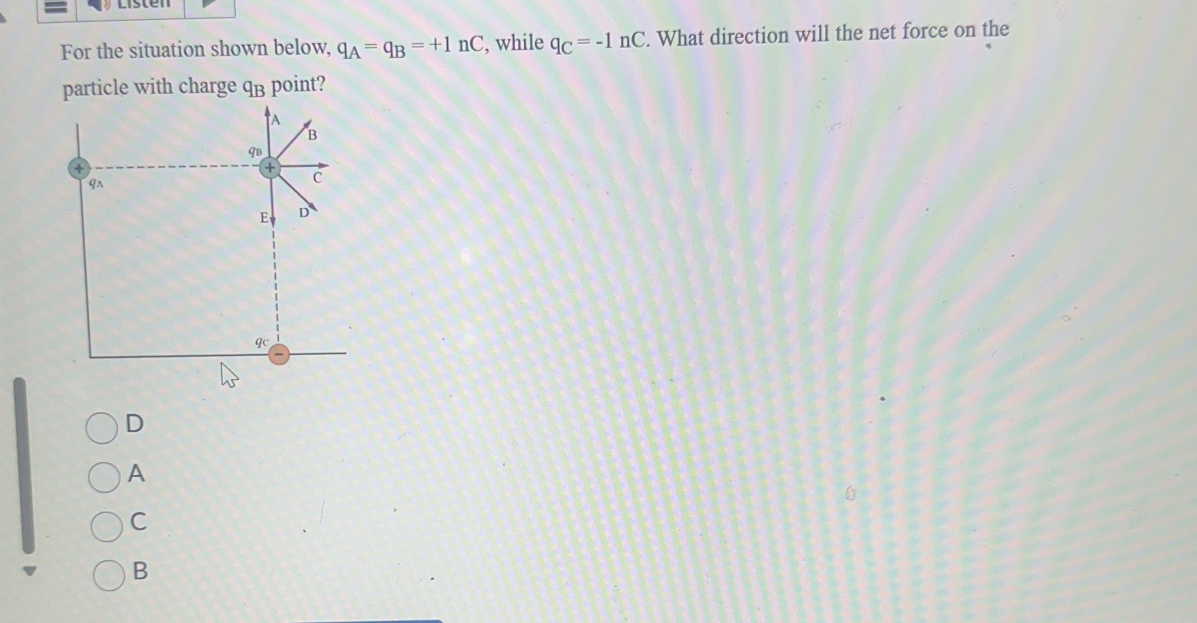 For the situation shown below, q A = q B = + 1 n