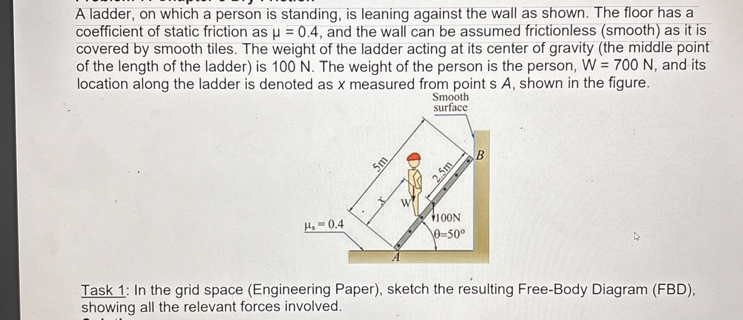 A ladder, on which a person is standing, is