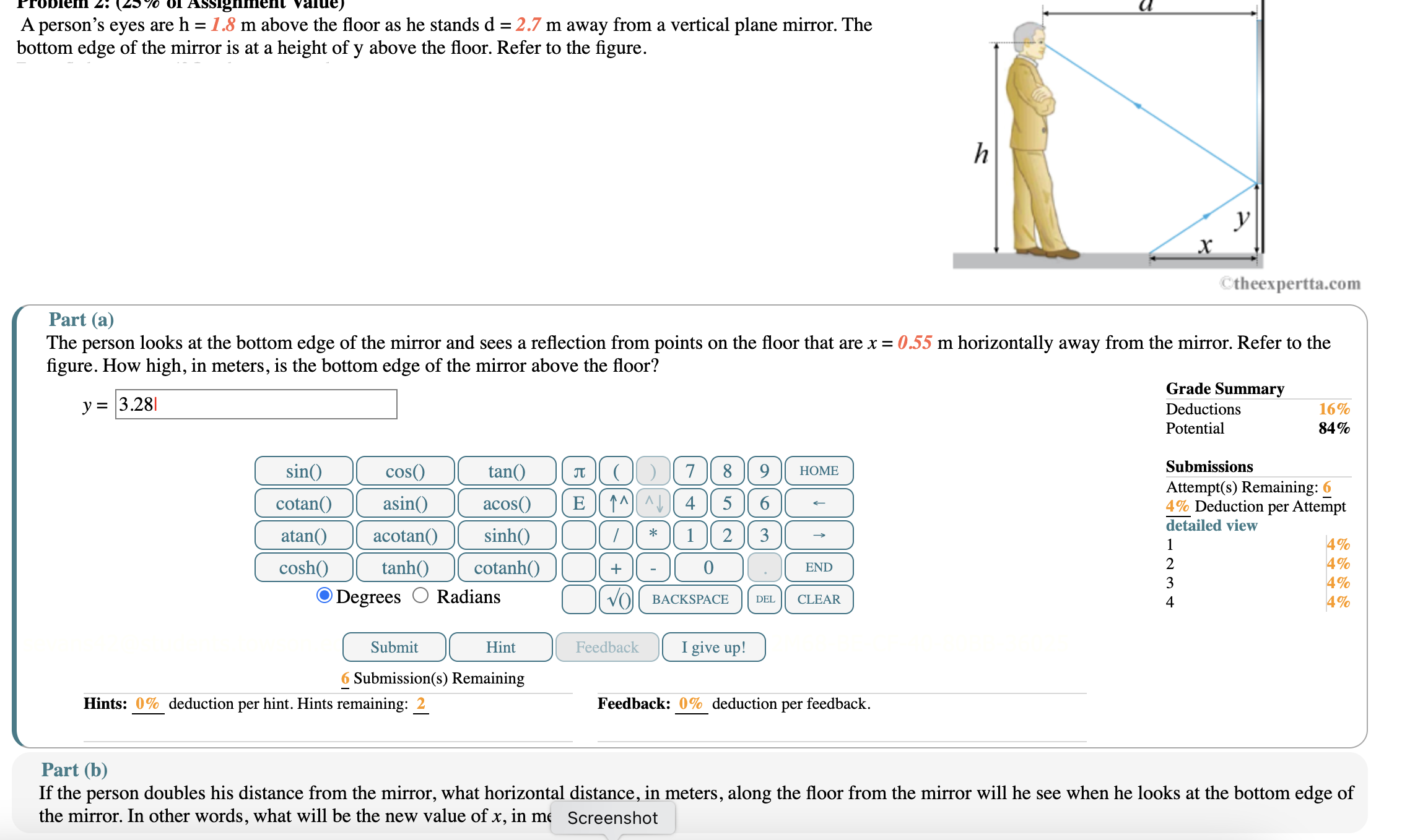 A person's eyes are h = 1 . 8 m above the floor