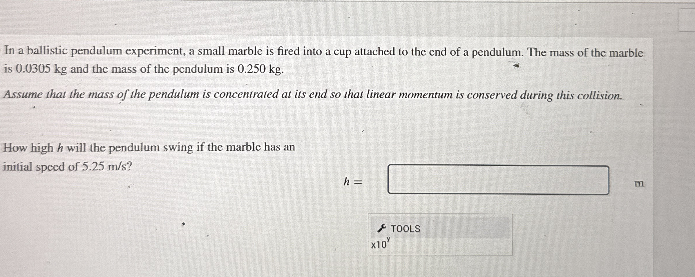In a ballistic pendulum experiment, a small