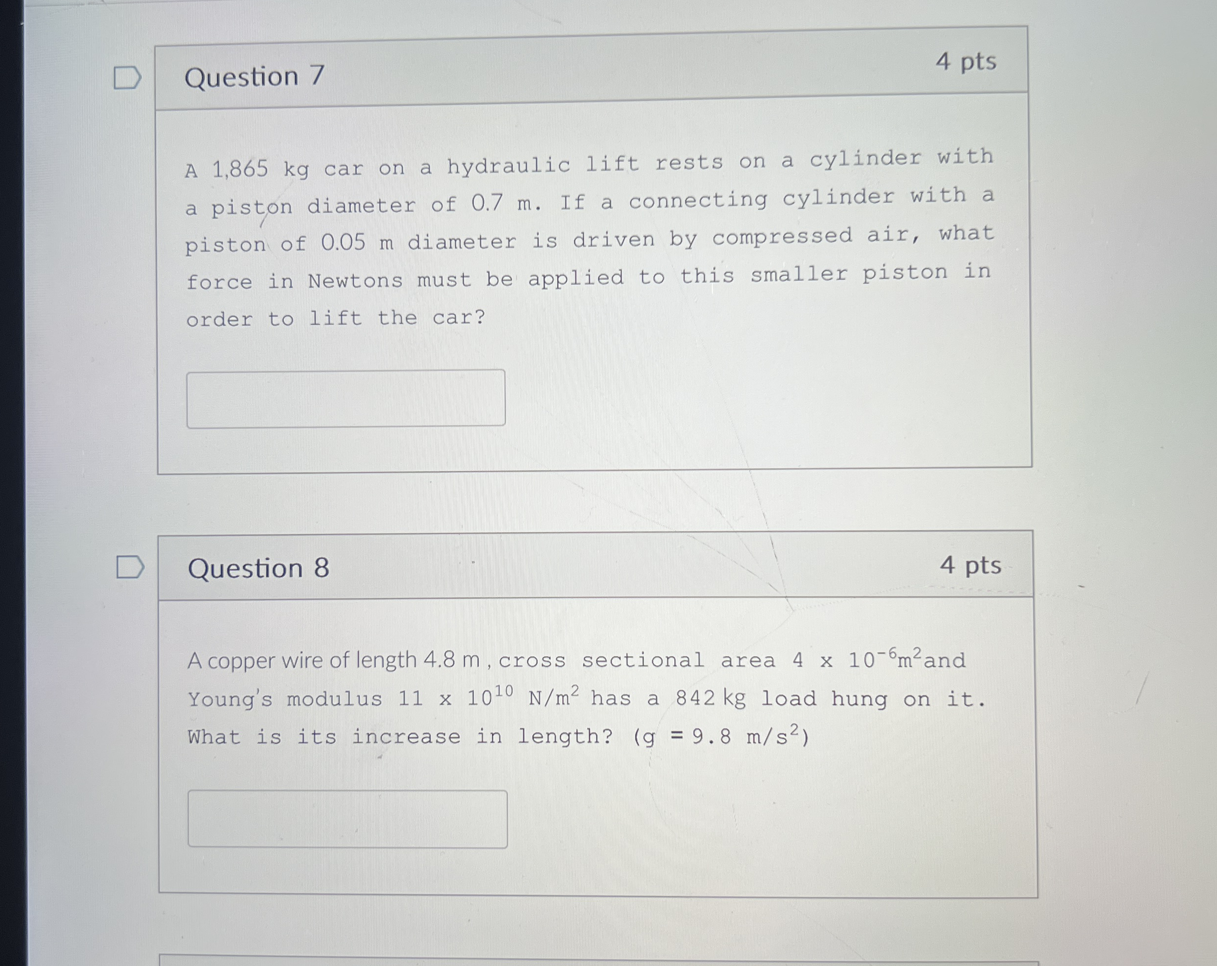 Question 7 4 pts A 1 , 8 6 5 k g car on a