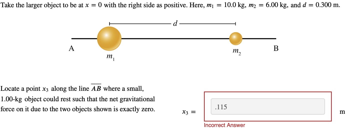 Take the larger object to be at x = 0 with the