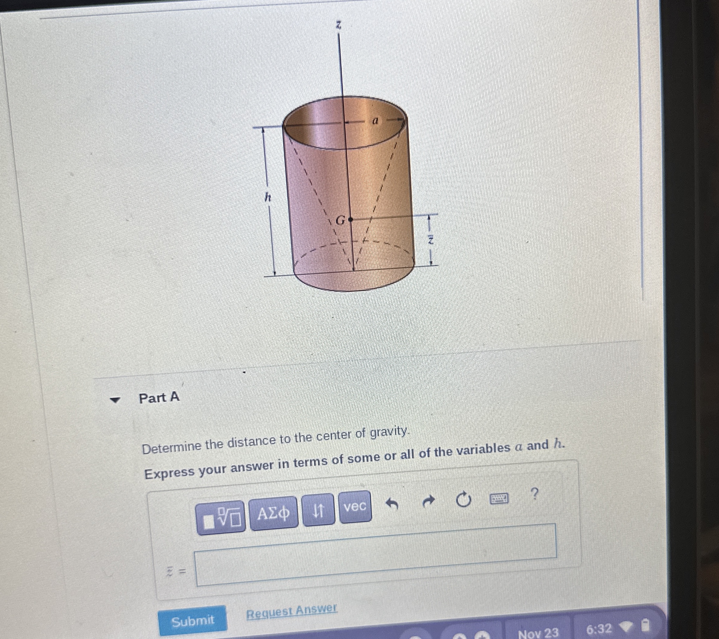 Part A Determine the distance to the center of
