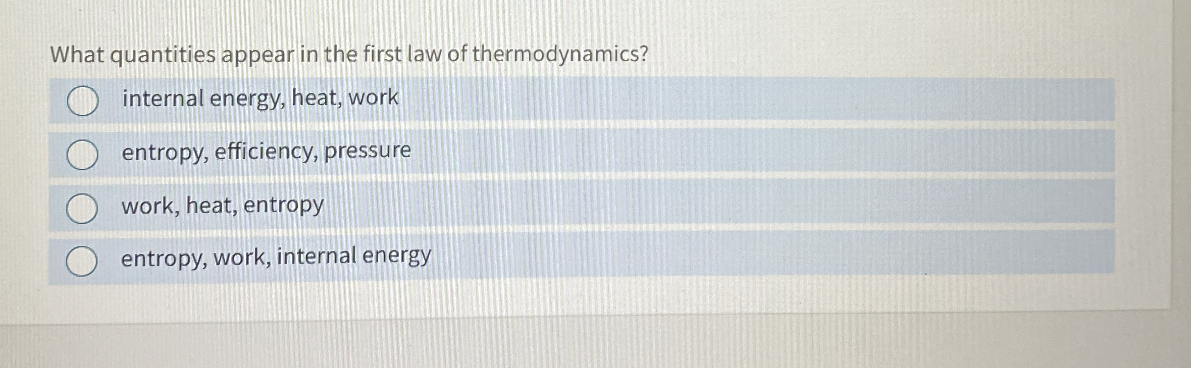 What quantities appear in the first law of