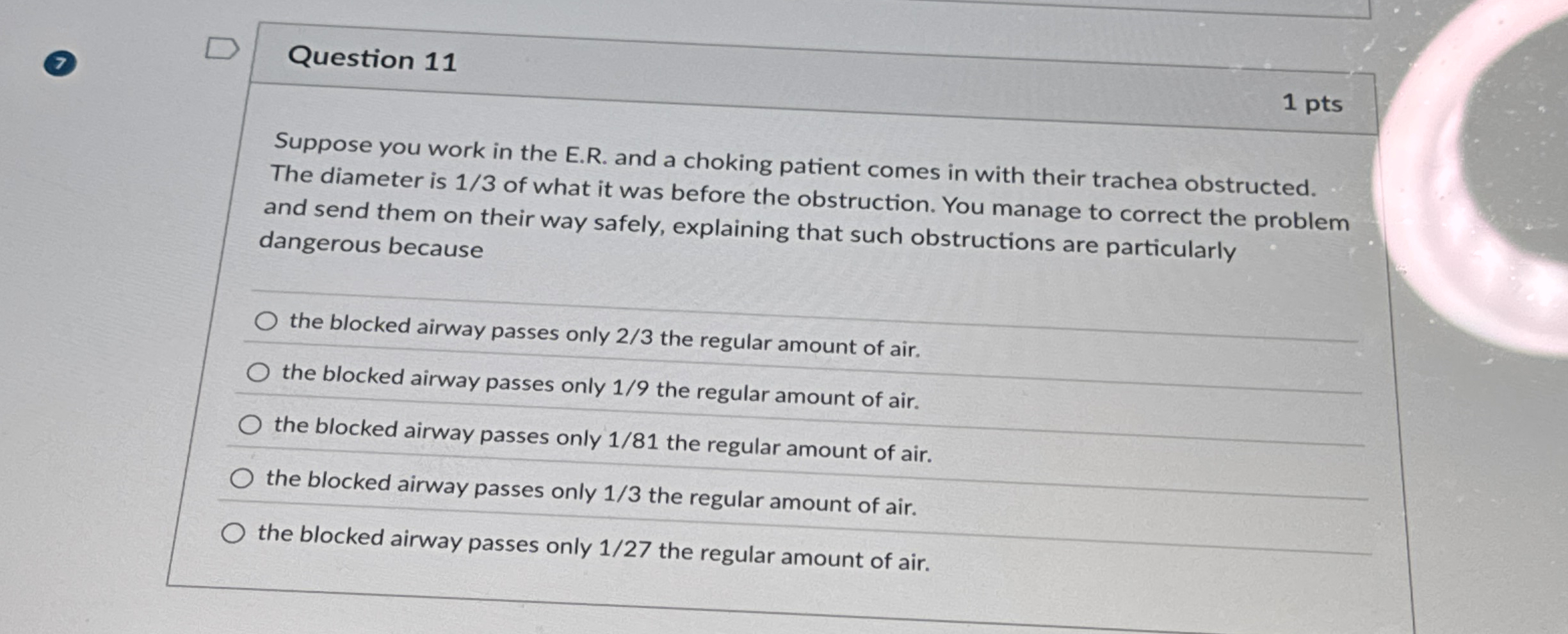 Question 1 1 1 pts Suppose you work in the E . R