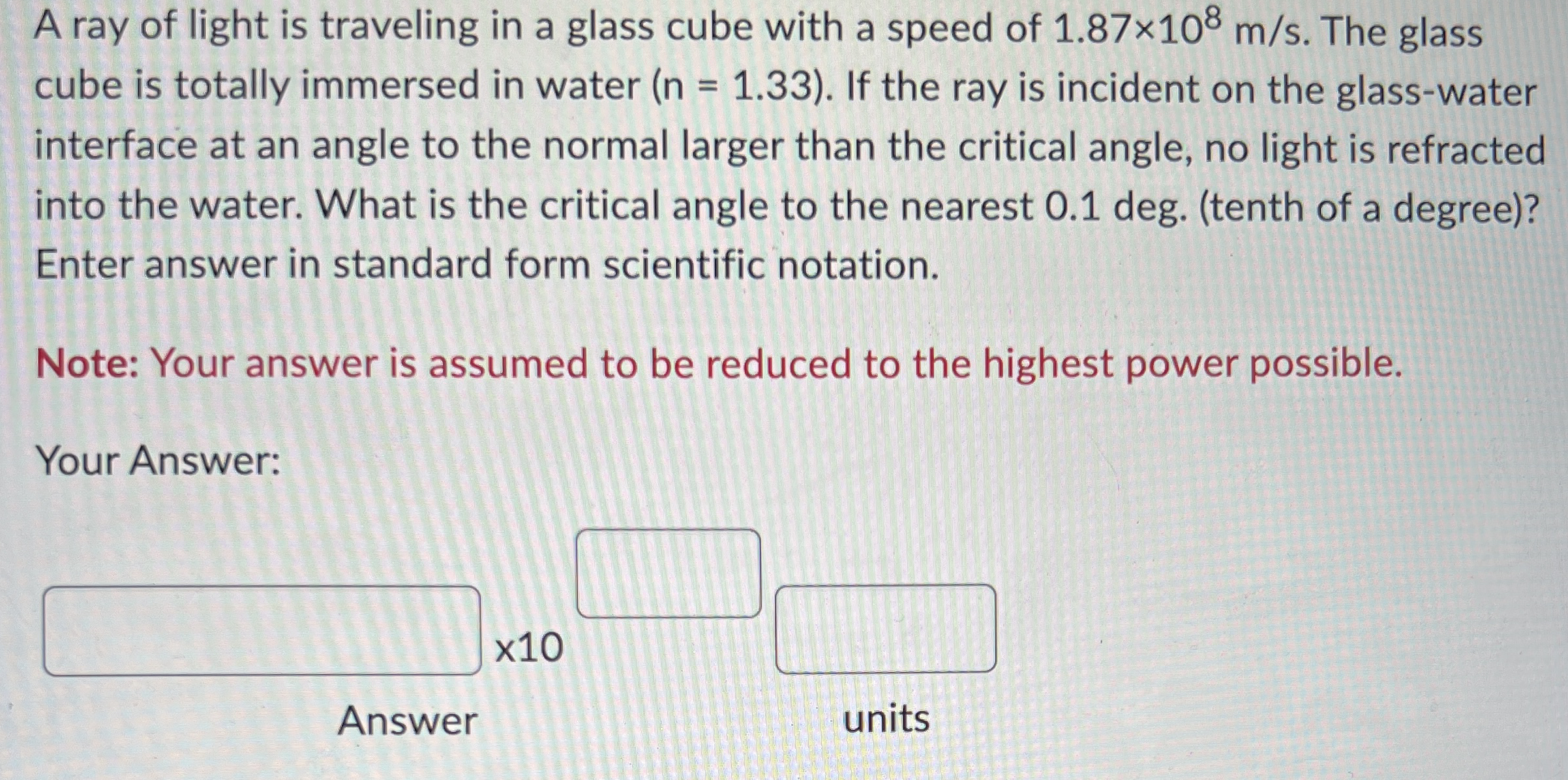 A ray of light is traveling in a glass cube with