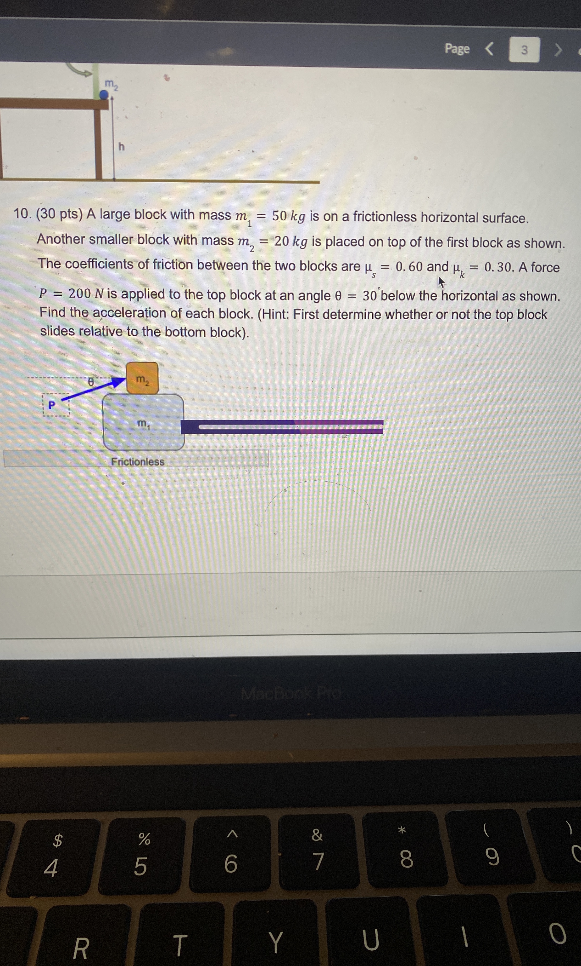 Page 3 1 0 . ( 3 0 pts ) A large block with mass