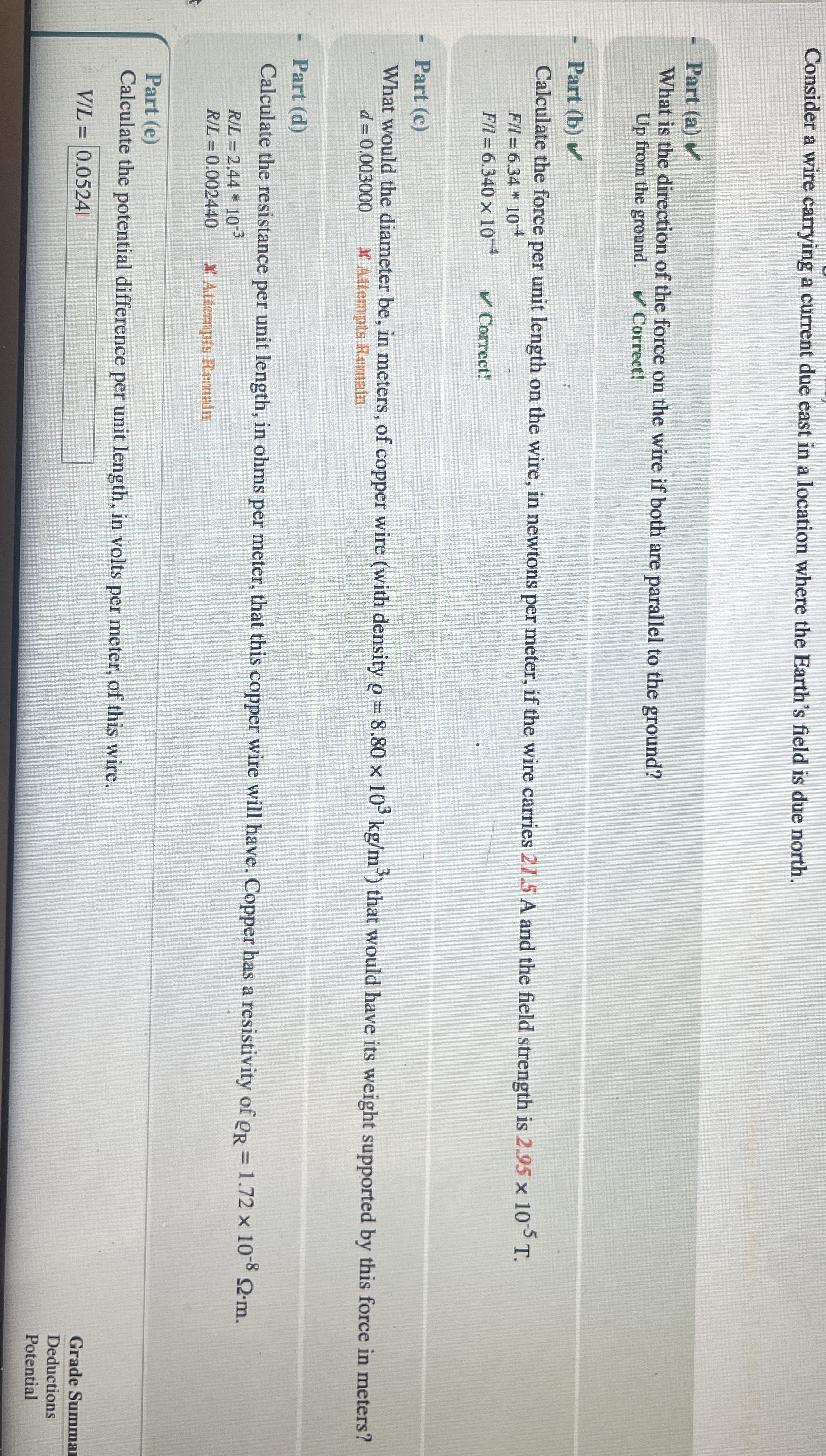 Consider a wire carrying a current due east in a