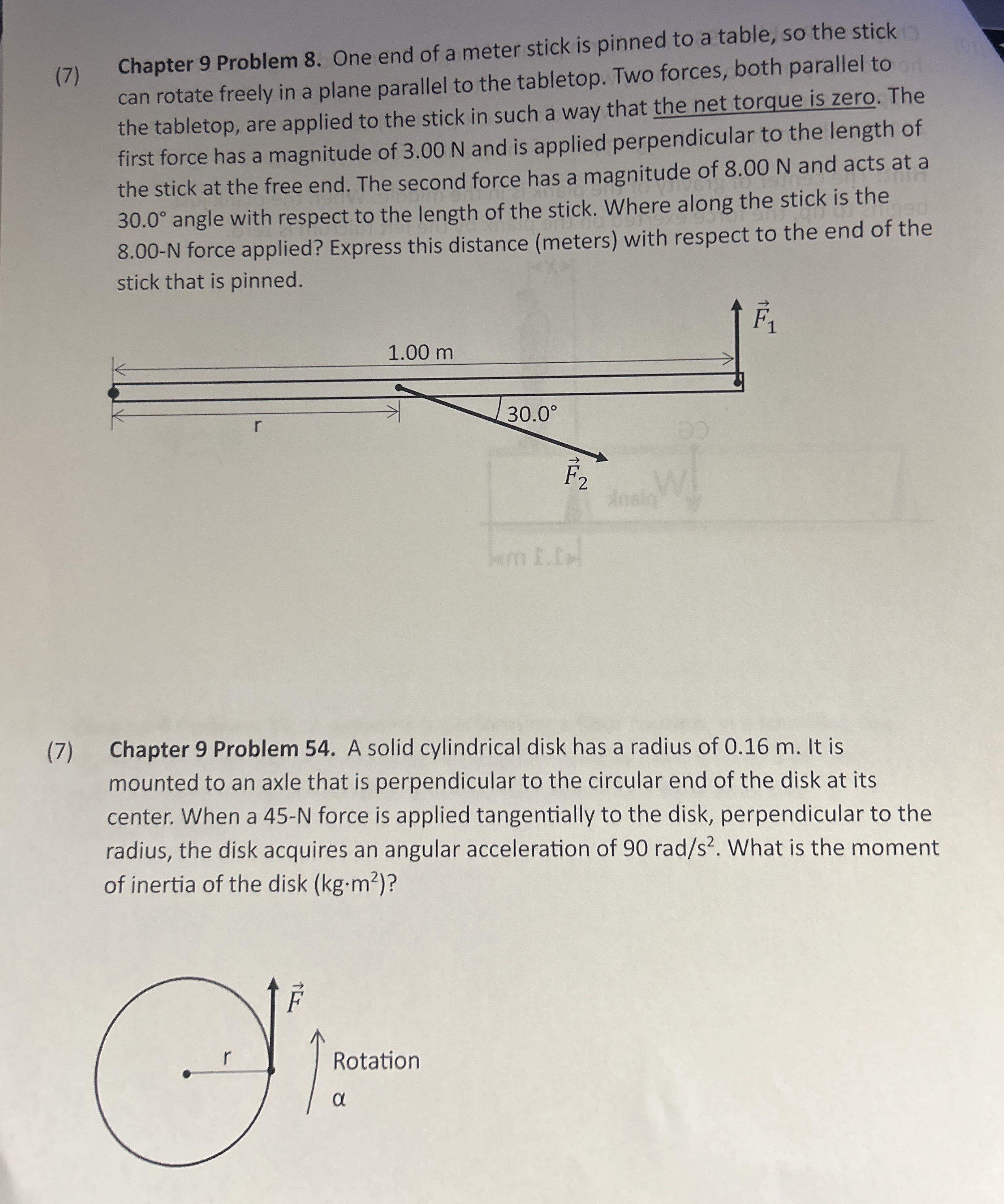 ( 7 ) Chapter 9 Problem 8 . One end of a meter