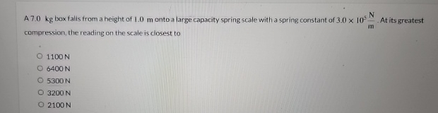 A 7 . 0 kg box falis from a height of 1 . 0 m