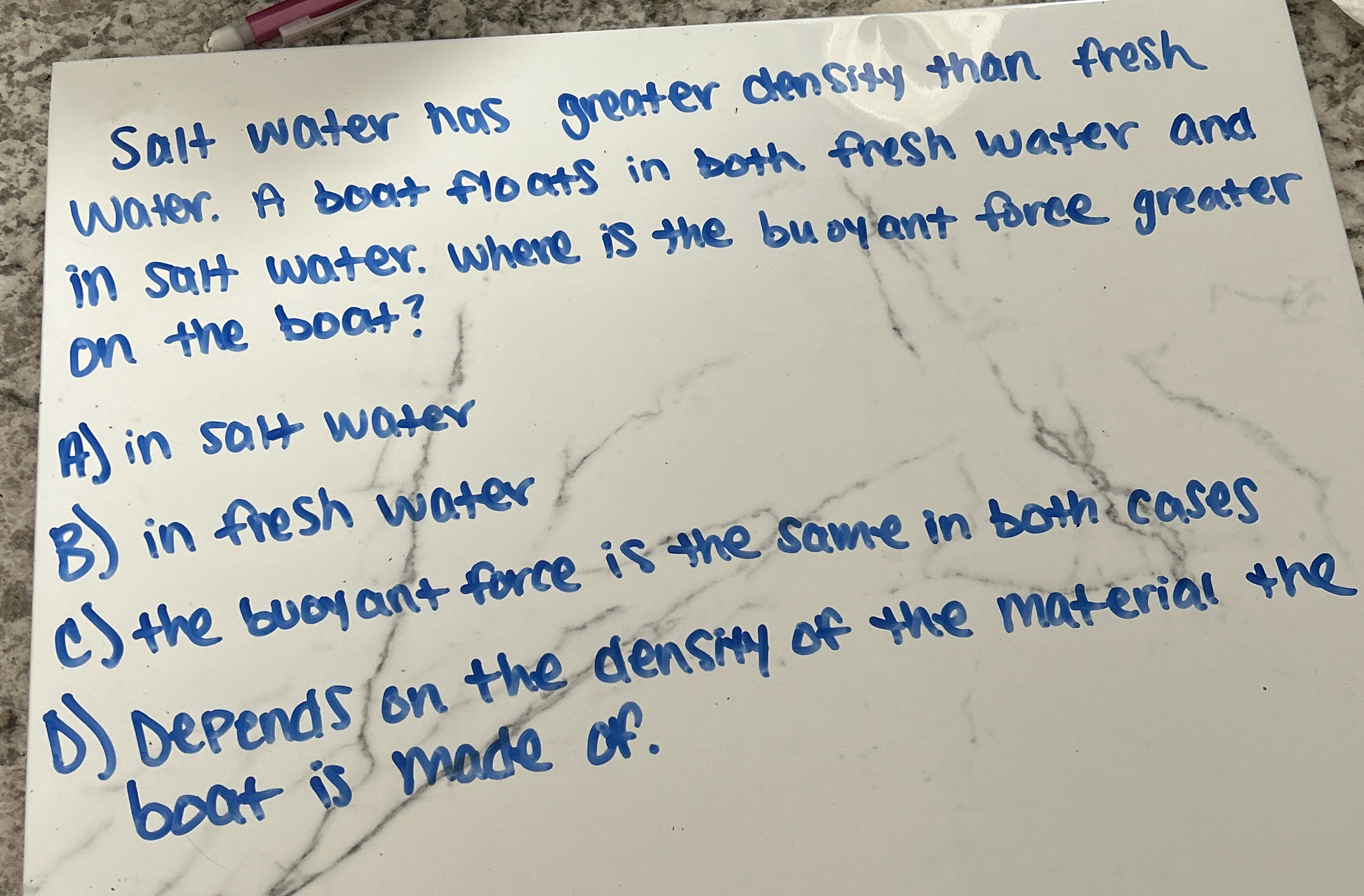 Salt water has greater density than fresh Water.