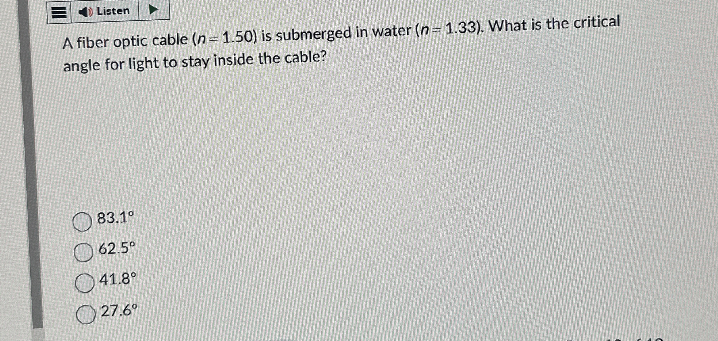 Listen A fiber optic cable ) = ( 1 . 5 0 is