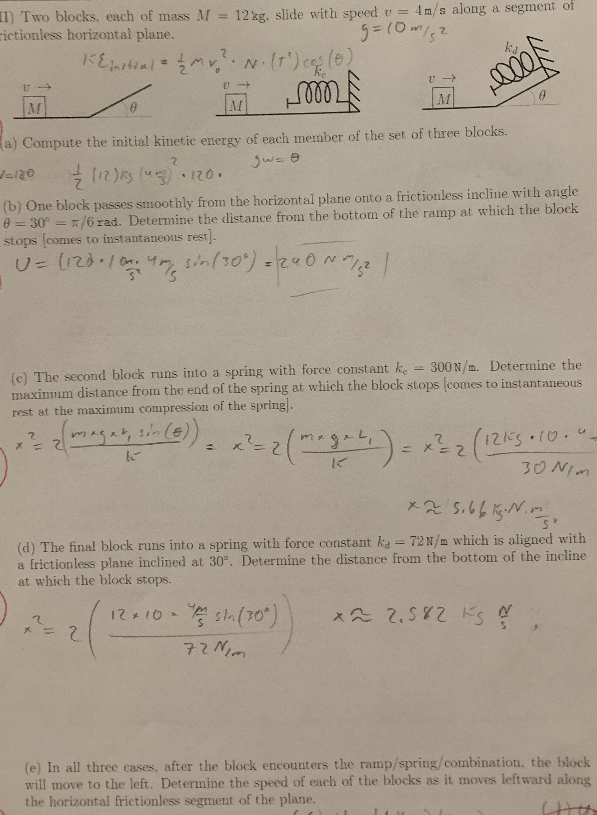 Two blocks, each of mass M = 1 2 k g , slide with