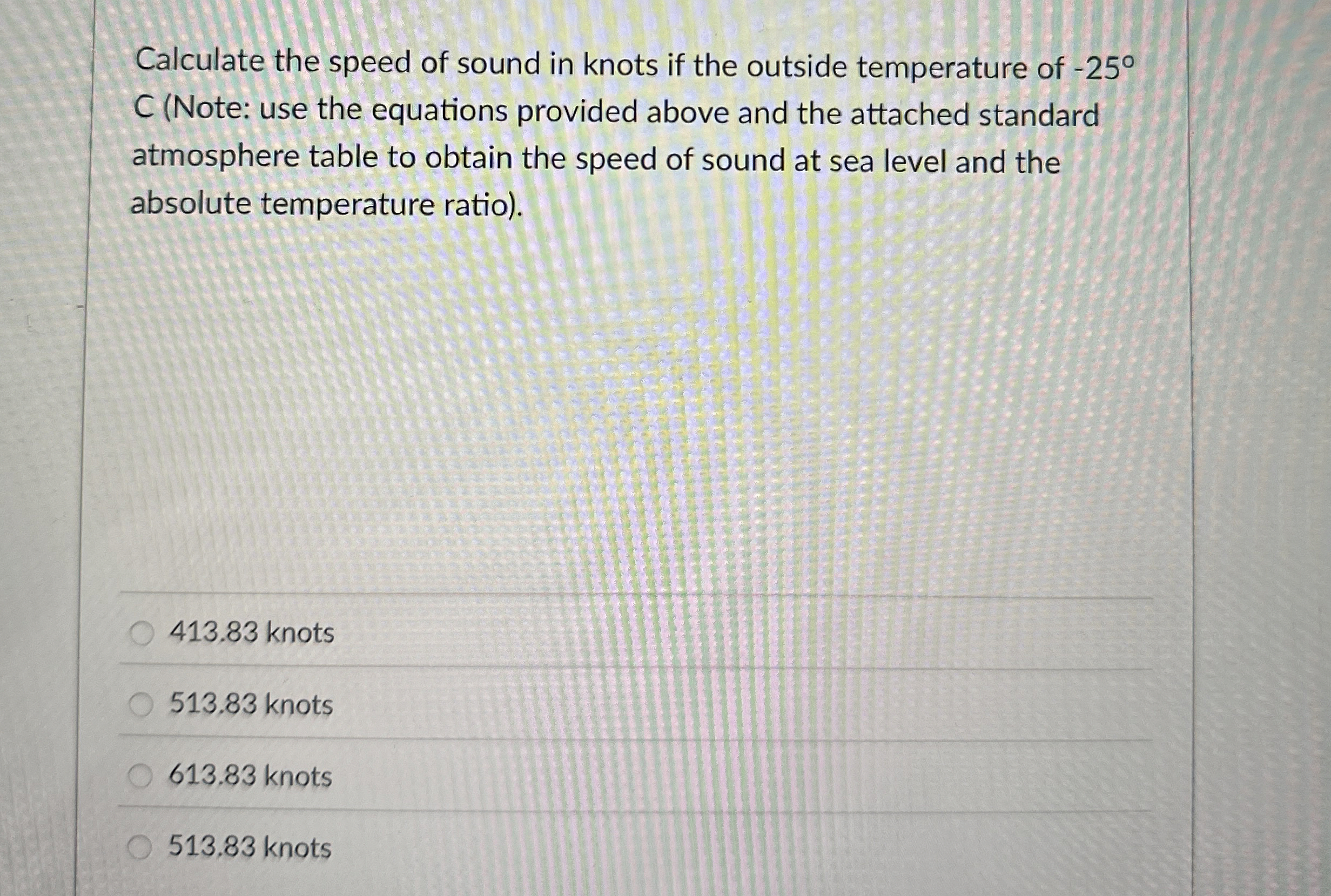 Calculate the speed of sound in knots if the