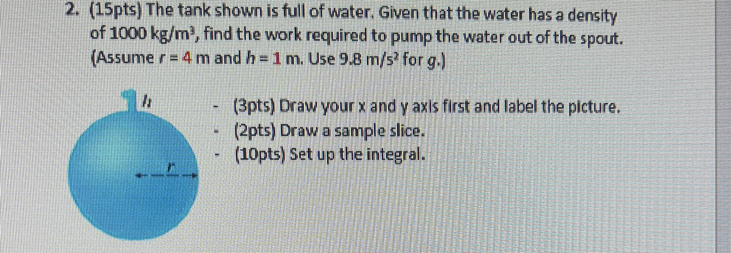 ( 1 5 pts ) The tank shown is full of water,