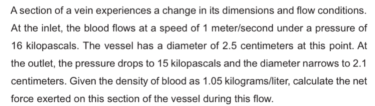 A section of a vein experiences a change in its