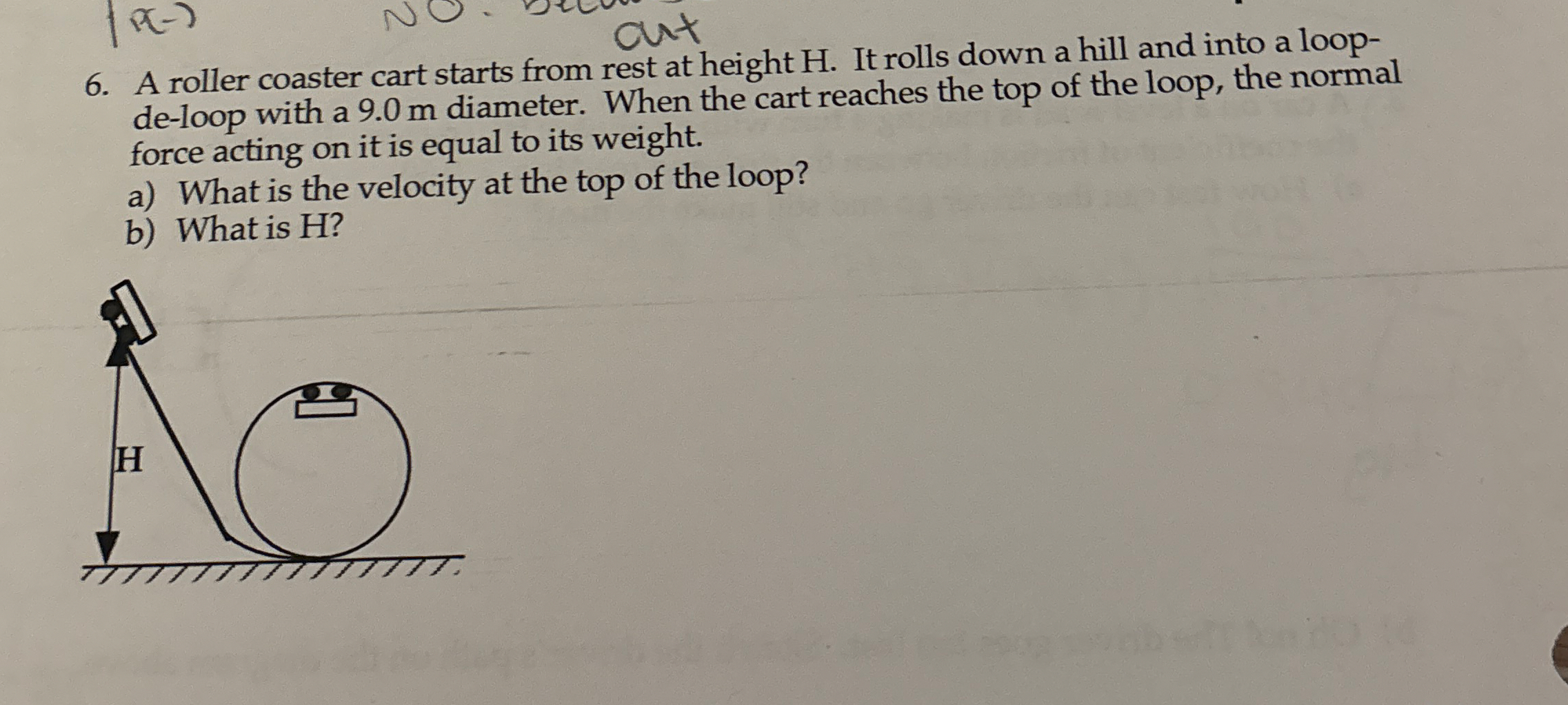 A roller coaster cart starts from rest at height