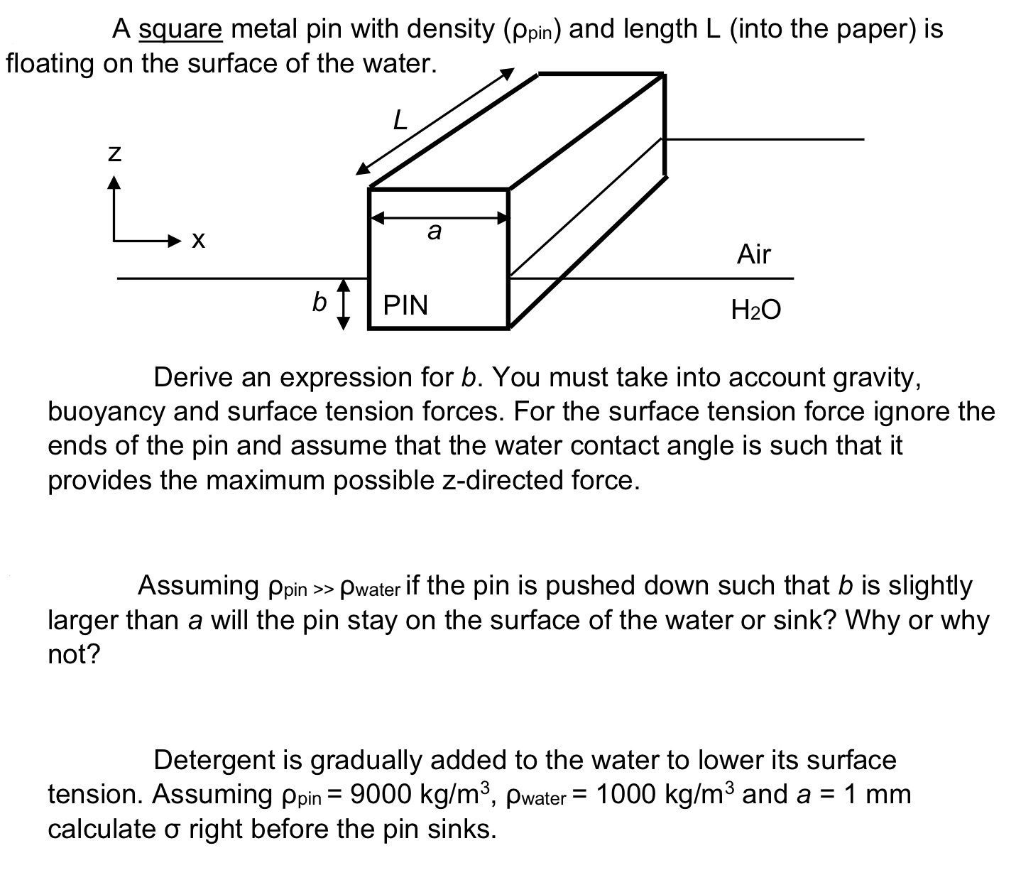 A square metal pin with density ( p i n ) and