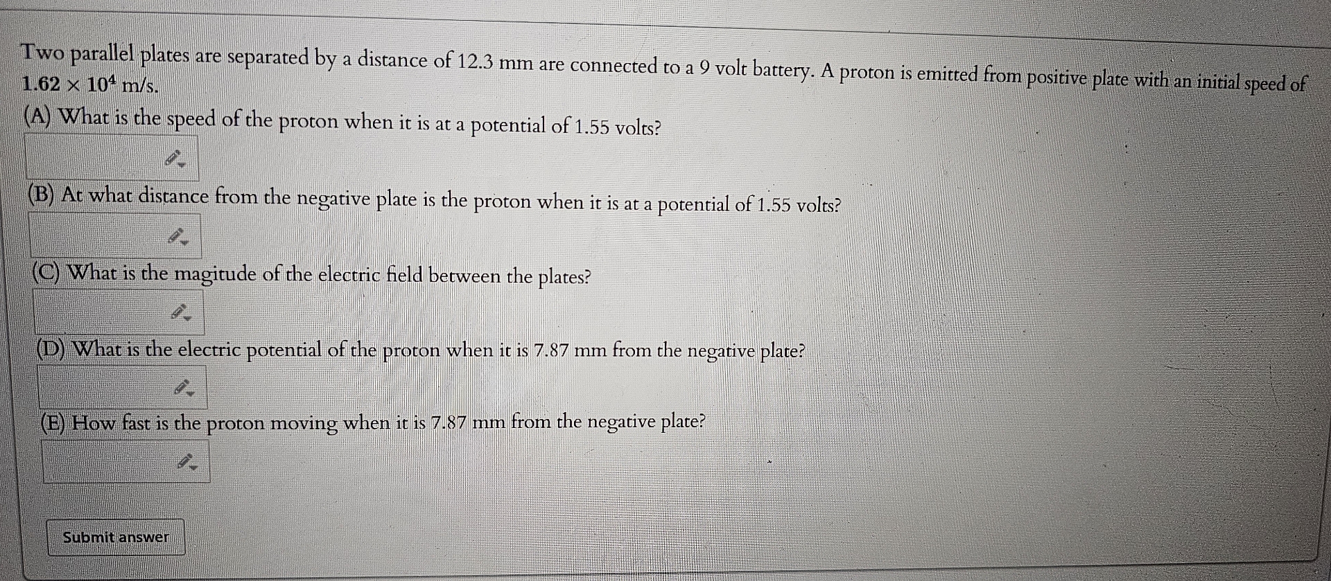 Two parallel plates are separated by a distance