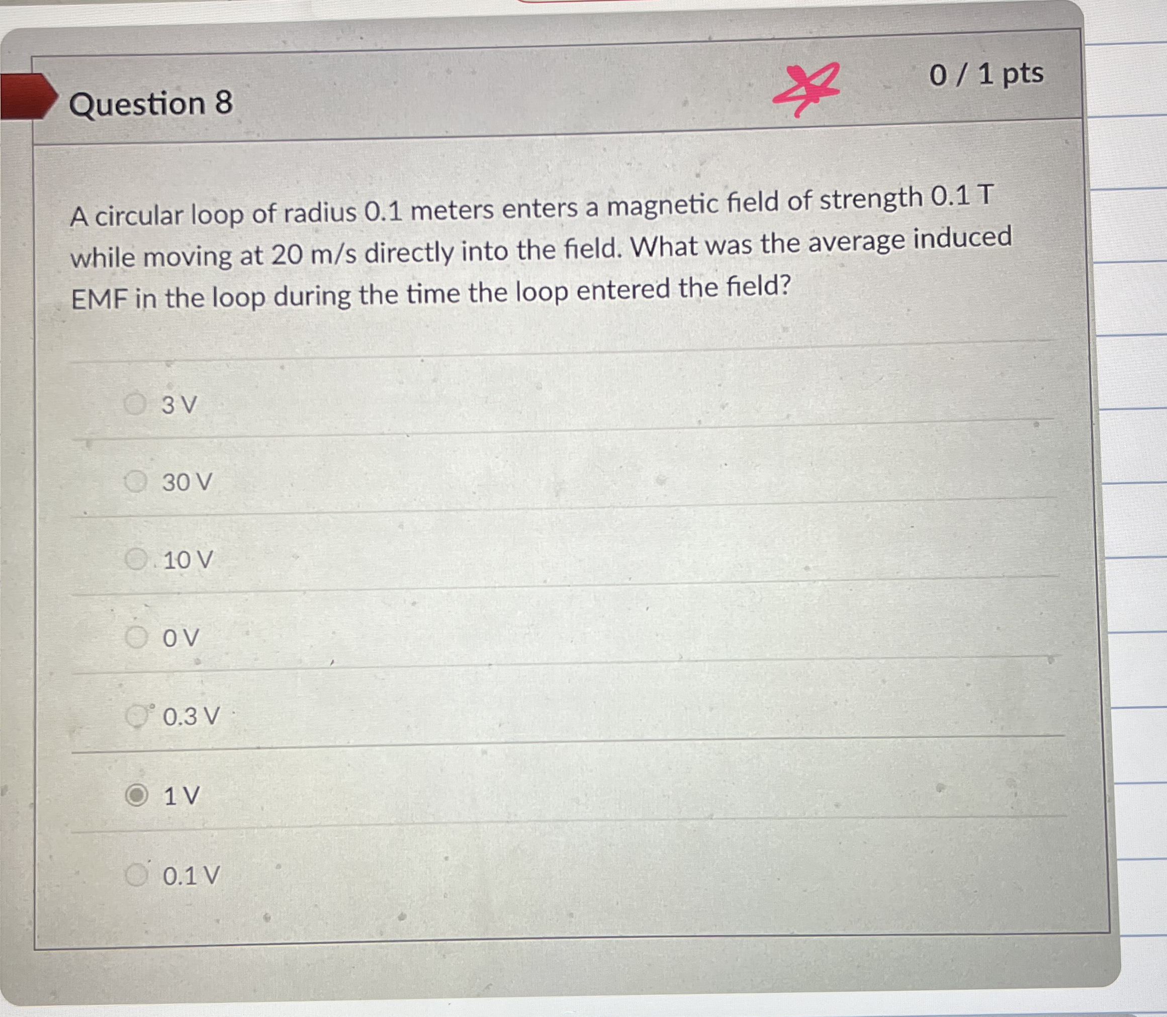 Question 8 0 1 pts A circular loop of radius 0 .