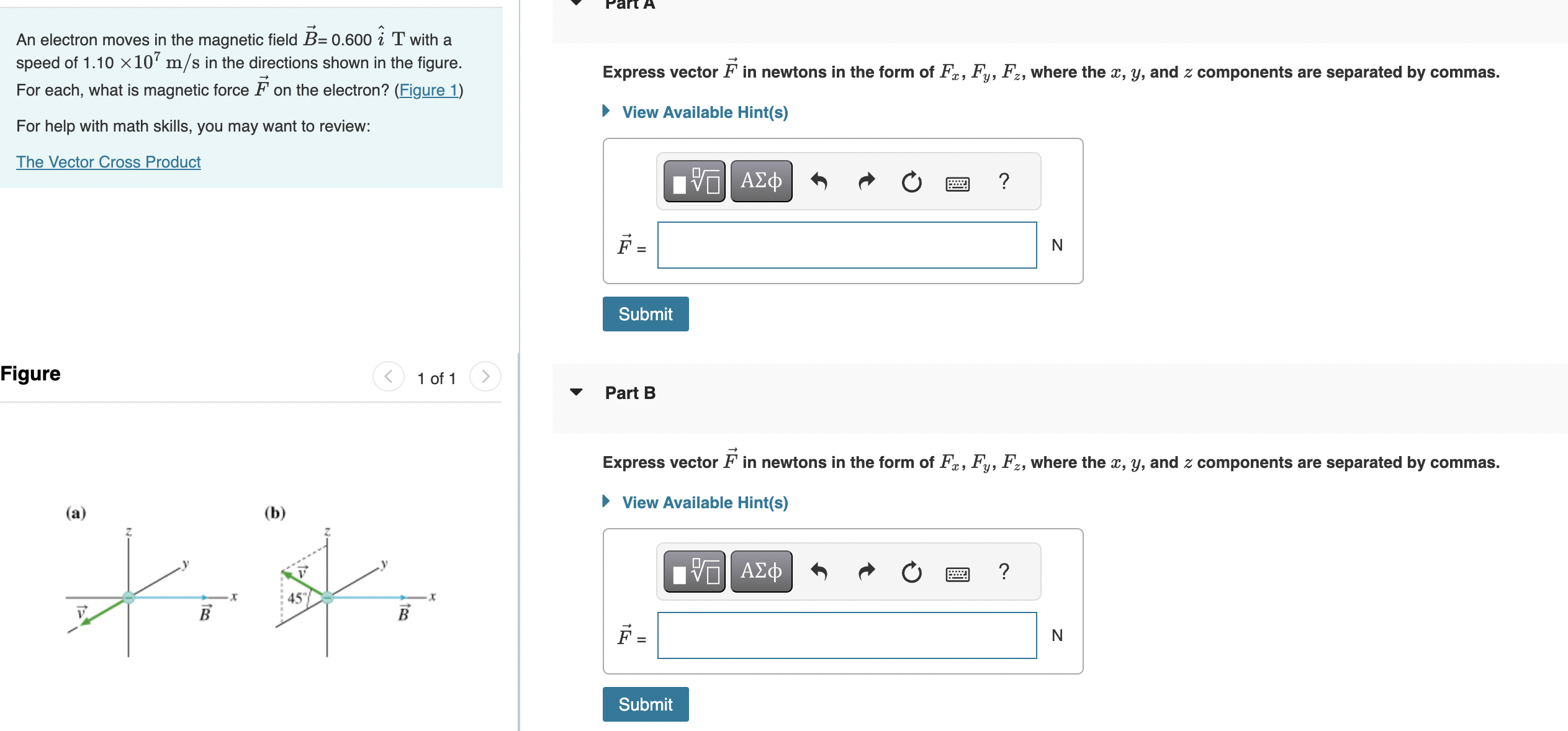 An electron moves in the magnetic field vec ( B )