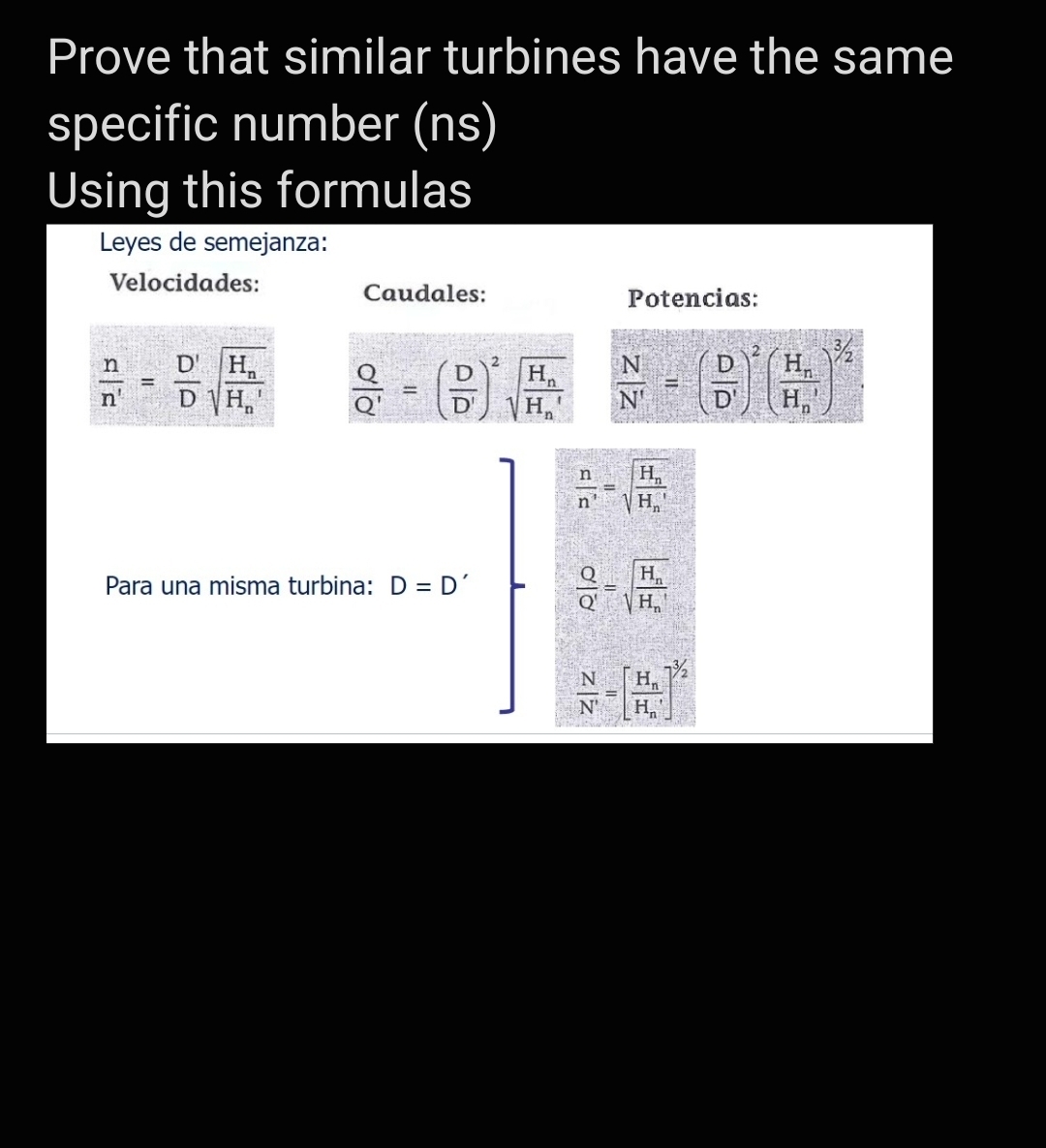 Prove that similar turbines have the same