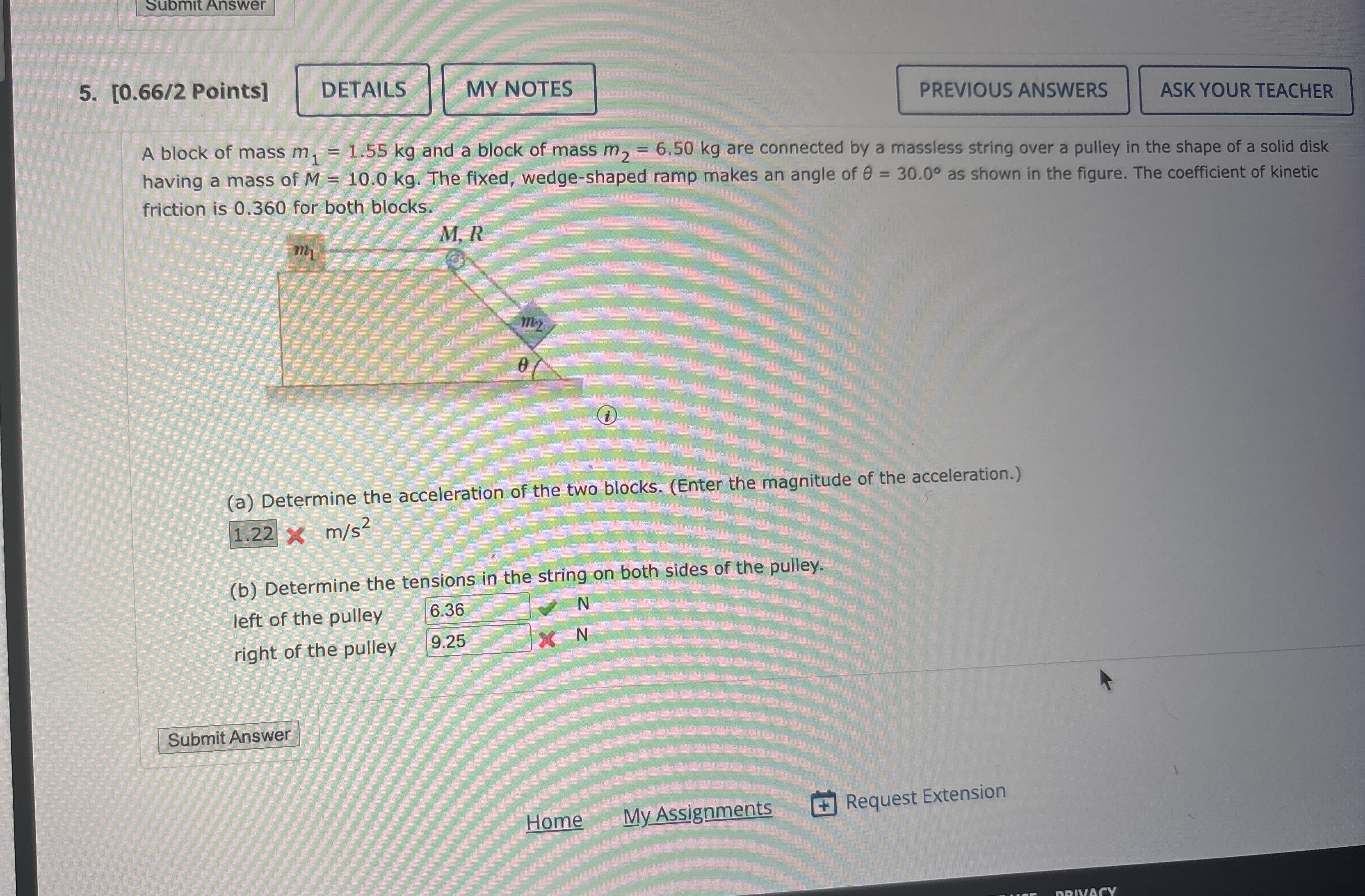 Submit Answer 5 . Points ] A block of mass m 1 =