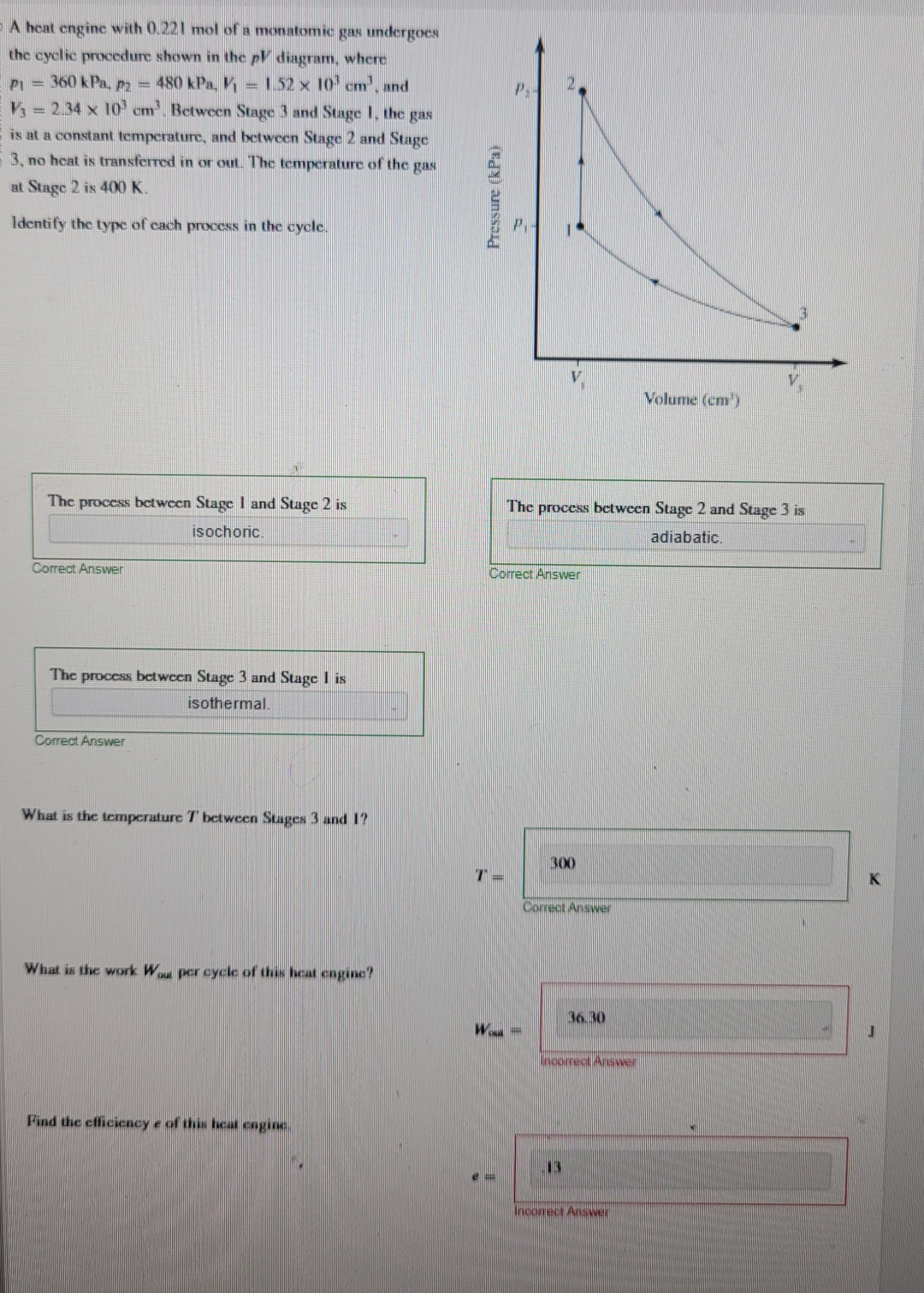 A heat engine with 0 . 2 2 1 mol of a monatomic