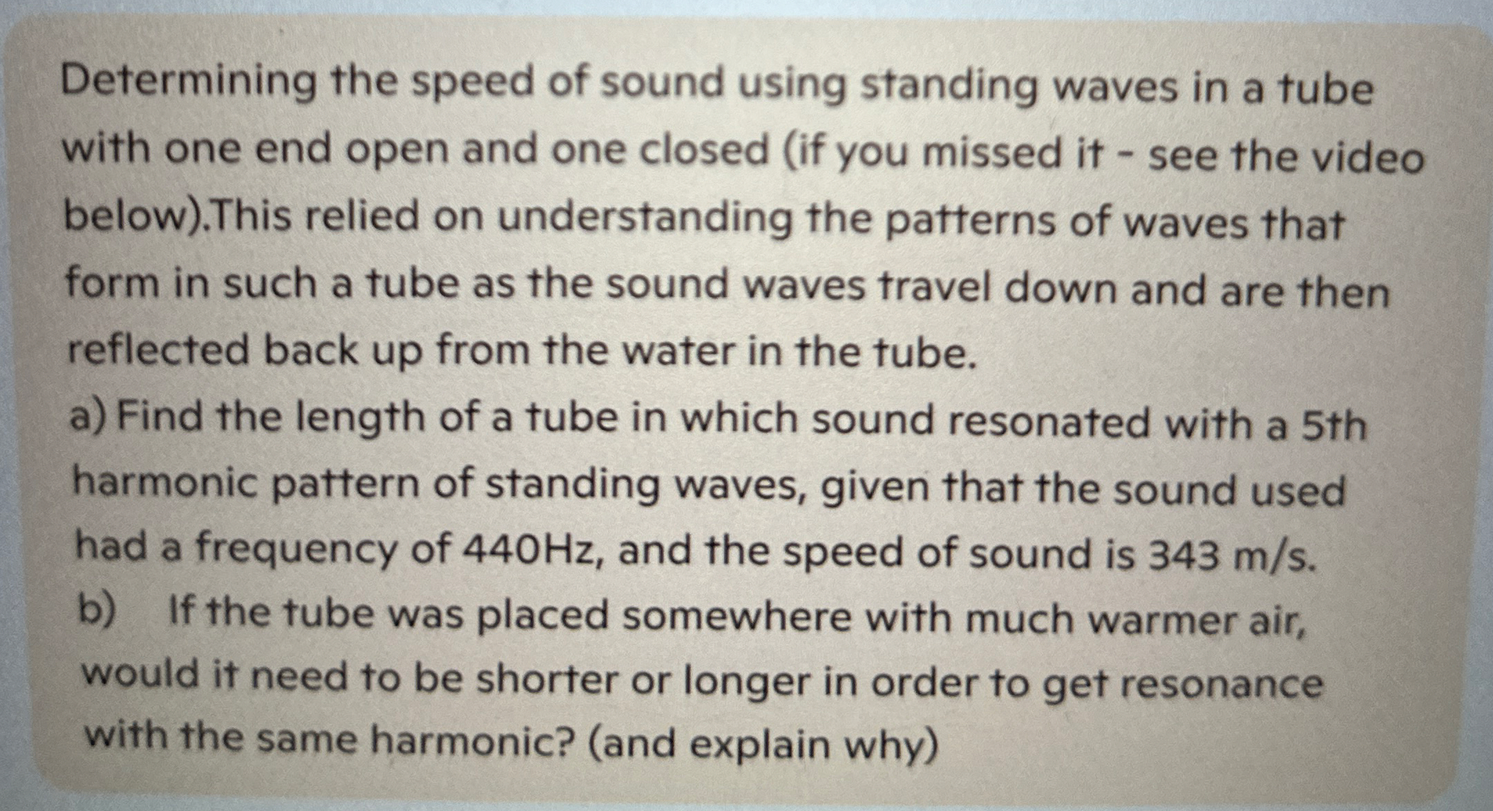 Determining the speed of sound using standing