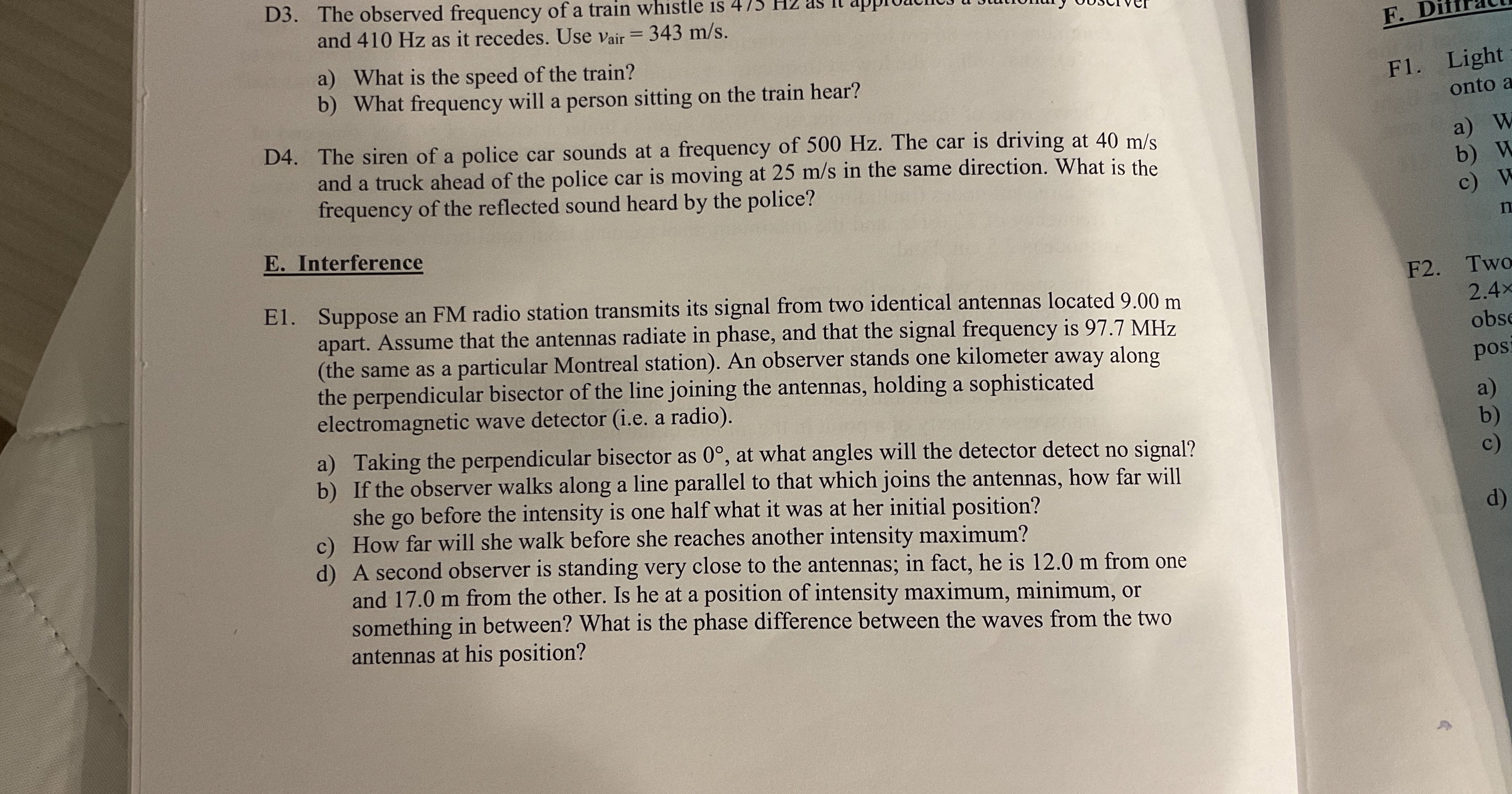 D 3 . The observed frequency of a train whistle