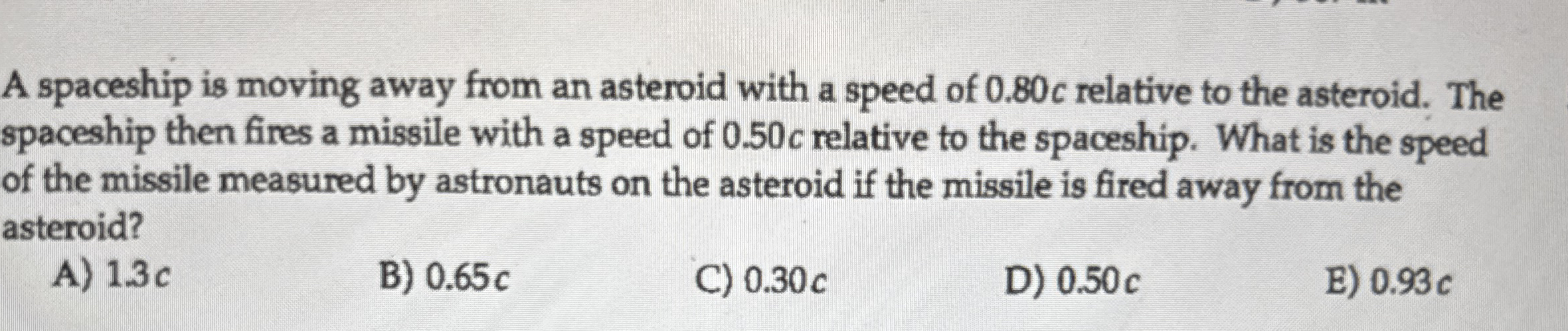 A spaceship is moving away from an asteroid with