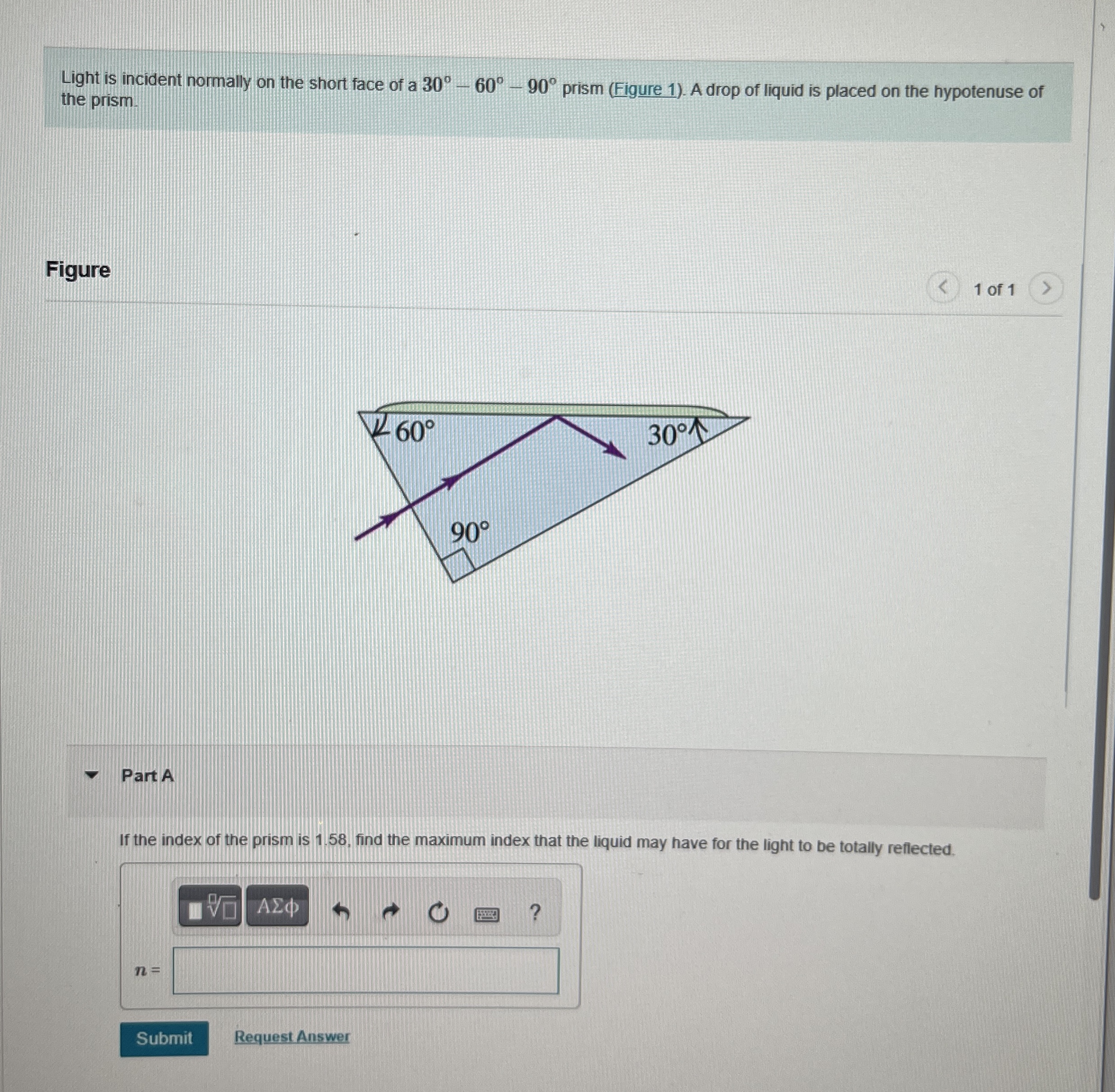 Light is incident normally on the short face of a