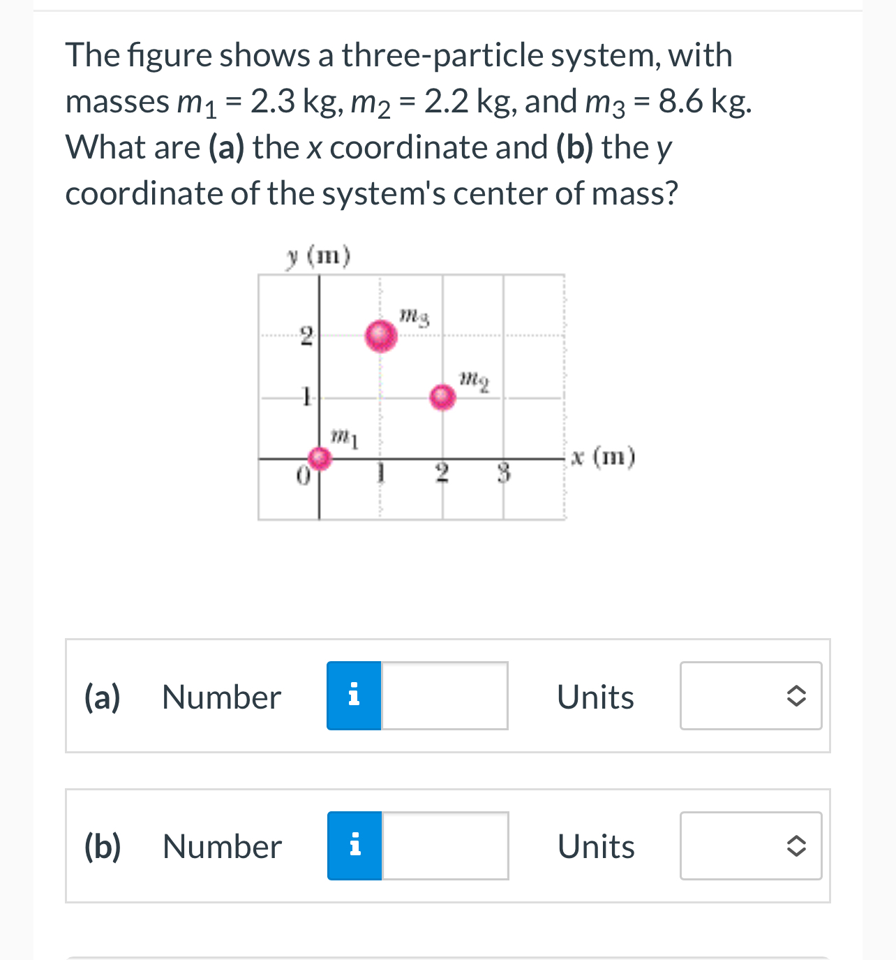 The figure shows a three - particle system, with