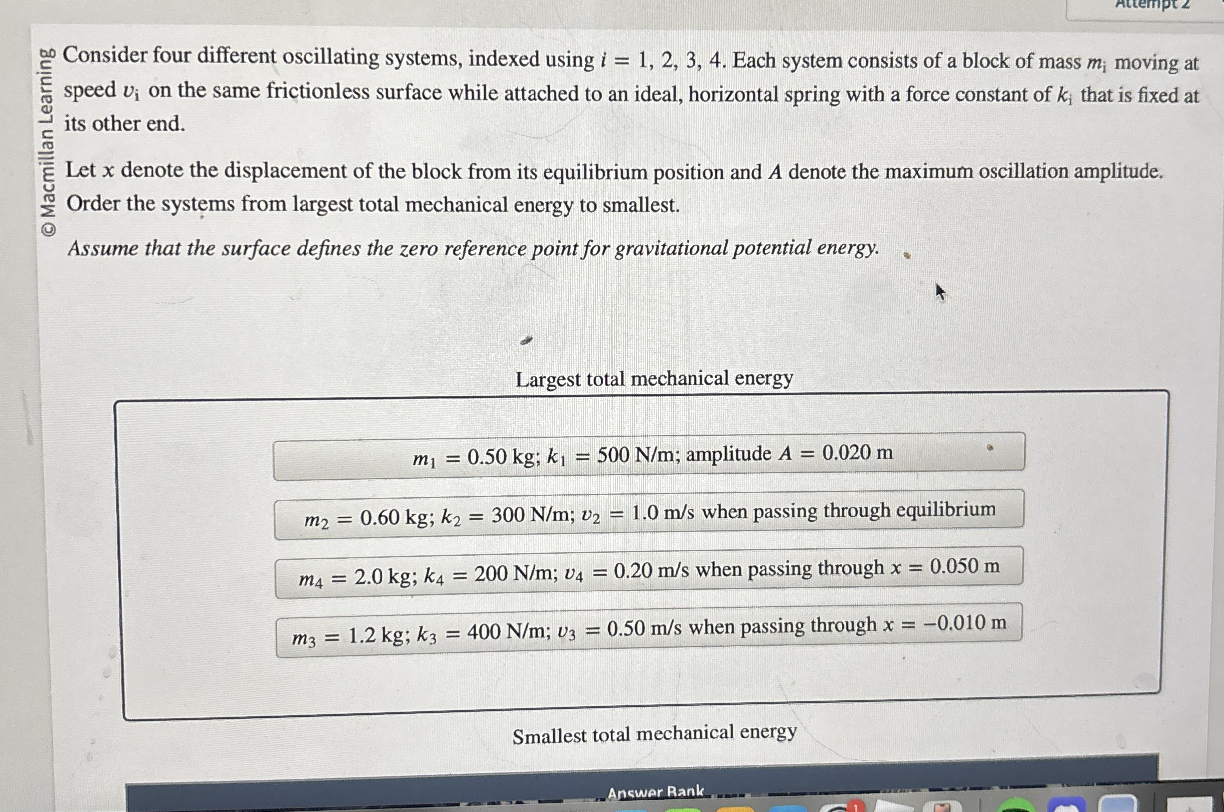Atuempt 2 Consider four different oscillating