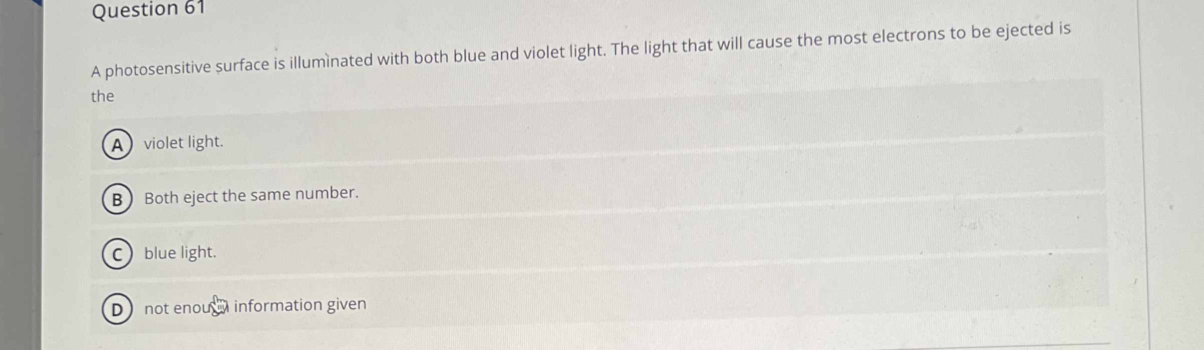 Question 6 1 A photosensitive surface is