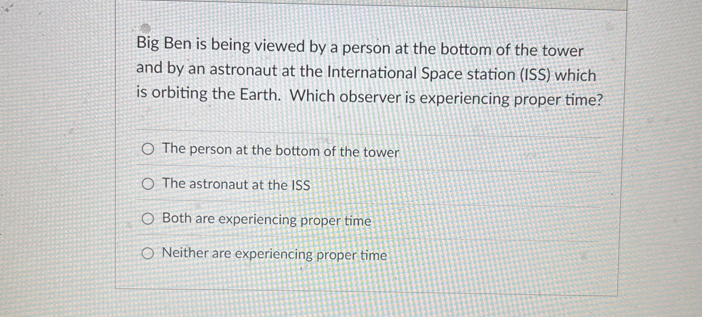 Big Ben is being viewed by a person at the bottom