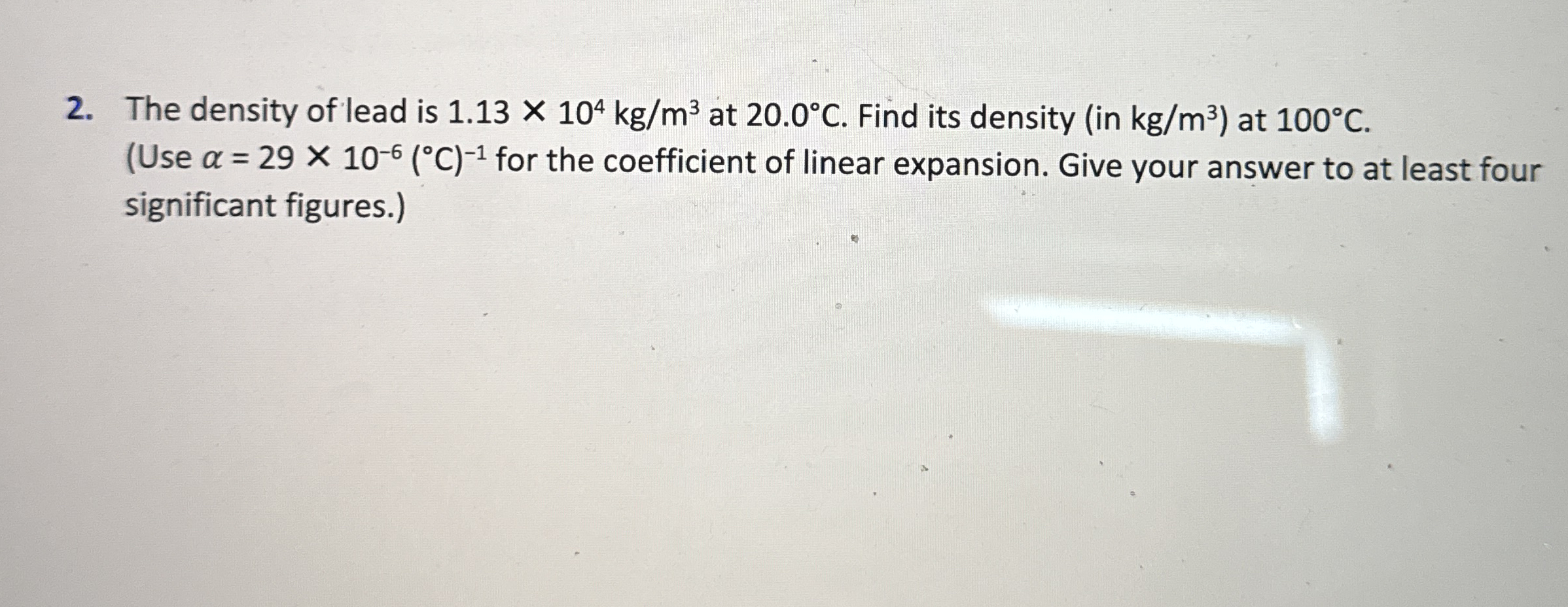 The density of lead is 1 . 1 3 1 0 4 k g m 3 at 2