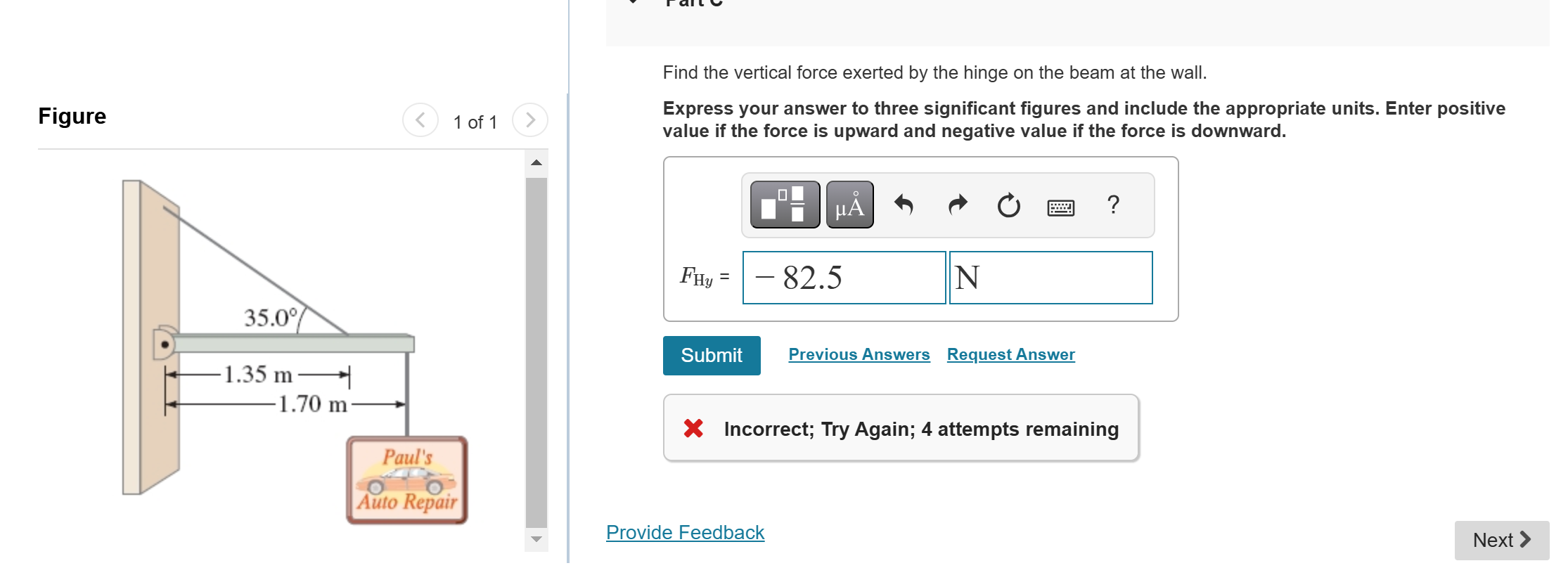 Figure 1 of 1 Find the vertical force exerted by