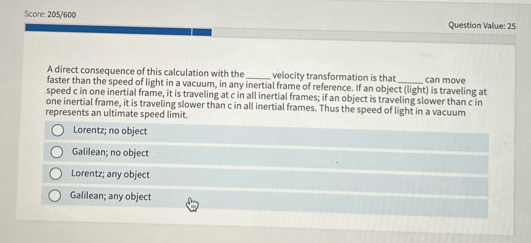 Score: 2 0 5 / 6 0 0 Question Value: 2 5 A direct